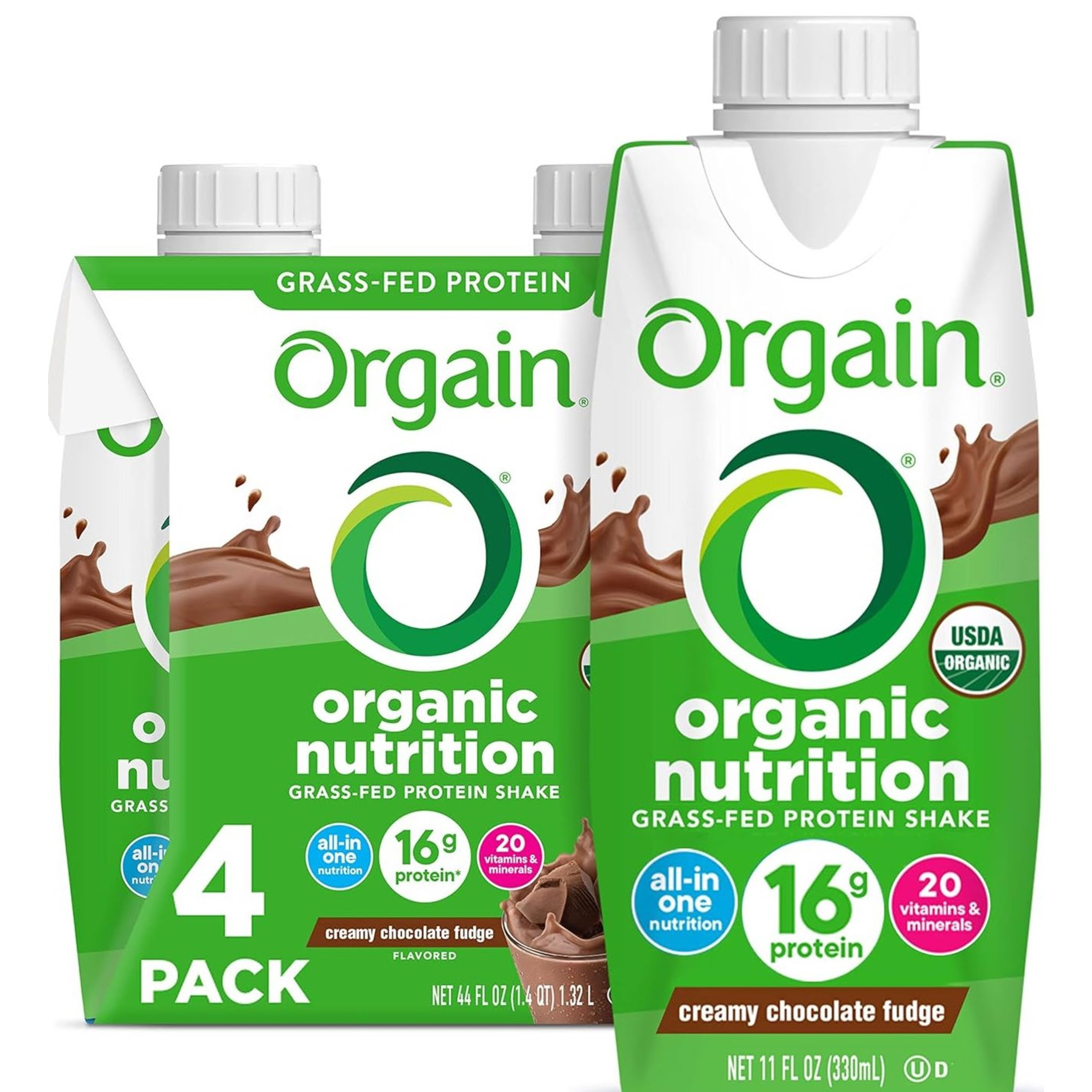 Orgain Organic Nutrition Grass-Fed Protein Shake, Chocolate Fudge