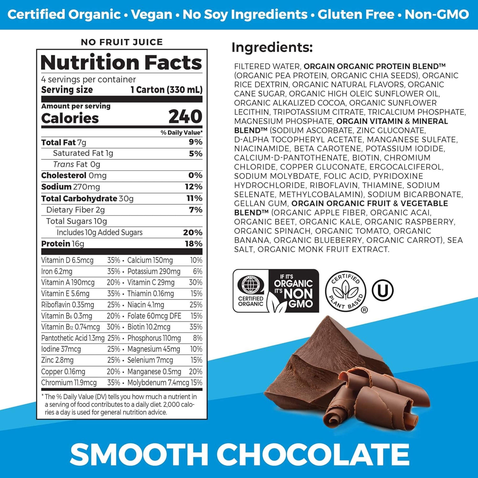 Orgain Organic Nutrition Plant Protein Shake, Smooth Chocolate