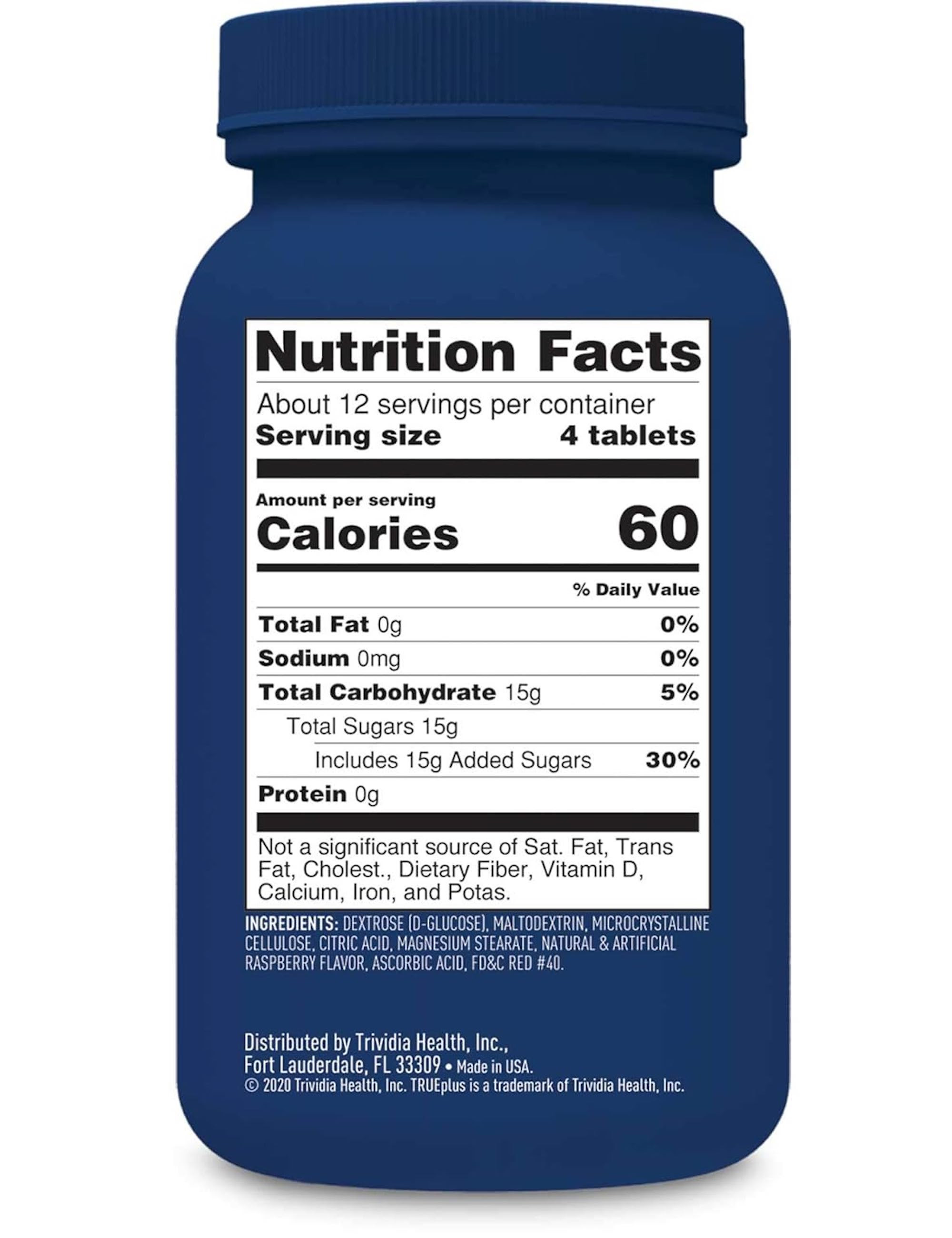 TRUEplus Chewable Glucose Tablets, Raspberry Flavor, 50 Tablets