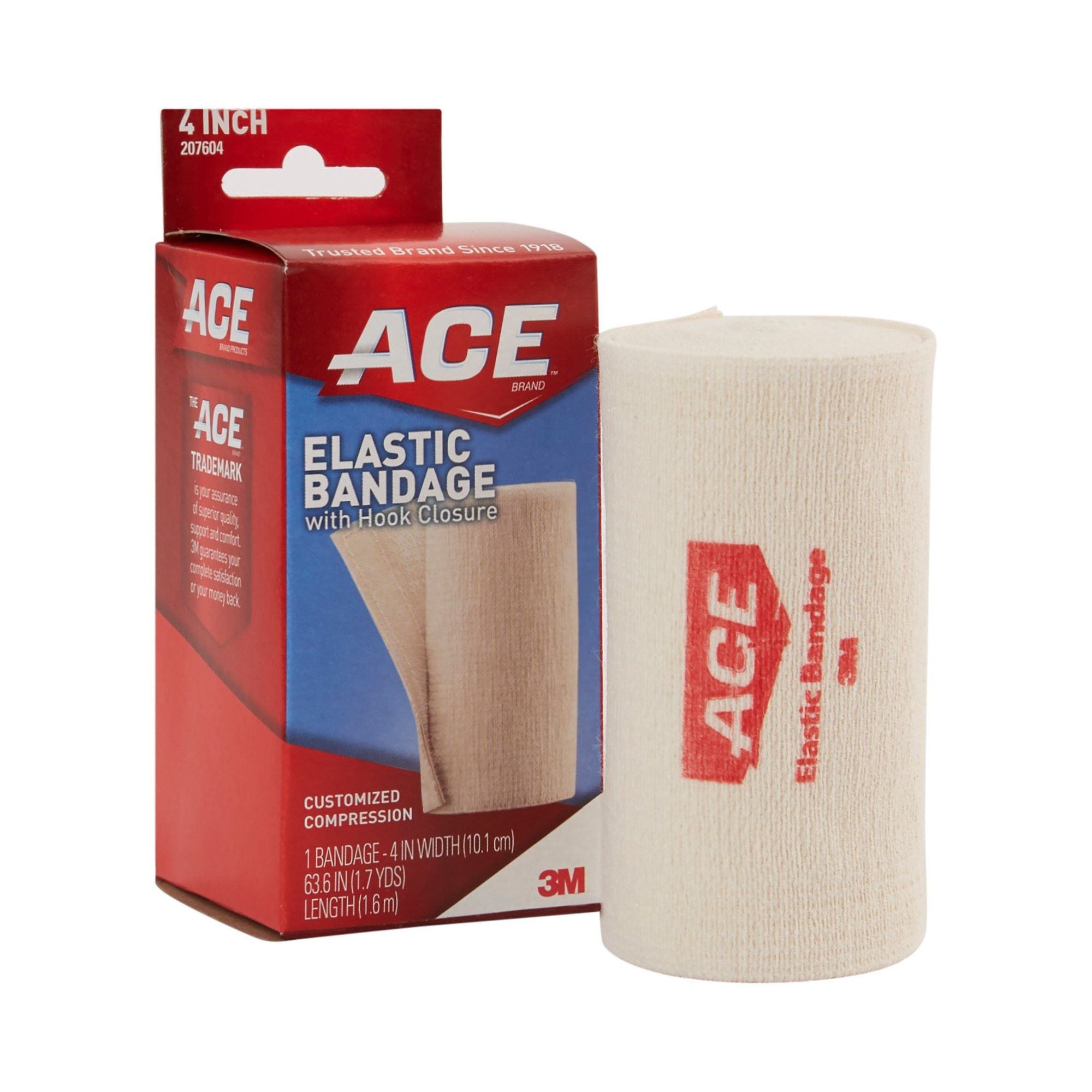 3M ACE Elastic Bandage with Hook Closure, 207604, 4" X 5' - 1 Each