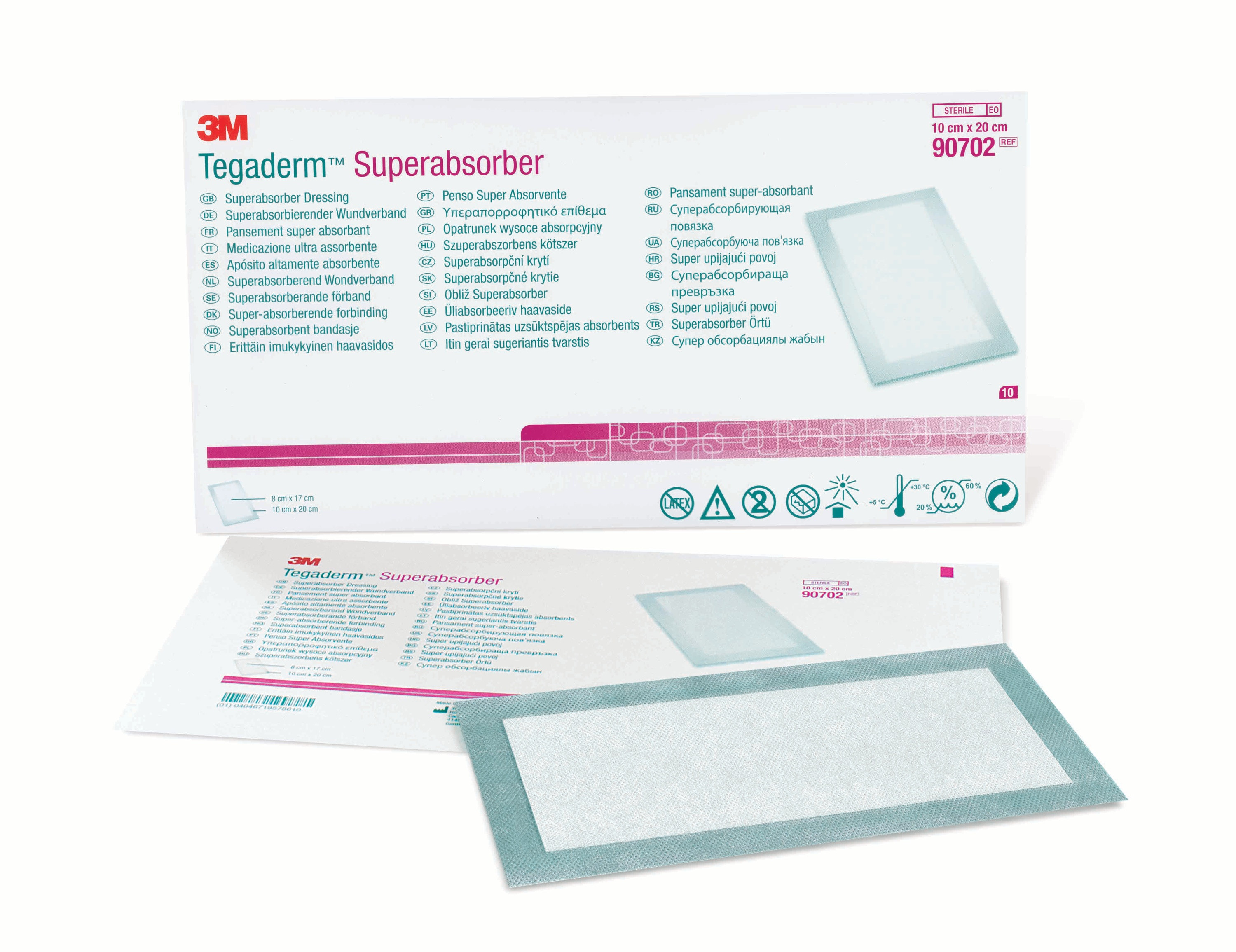 3M Tegaderm Superabsorber Dressing, 3-7/8 X 7-7/8", 90702, Box of 10