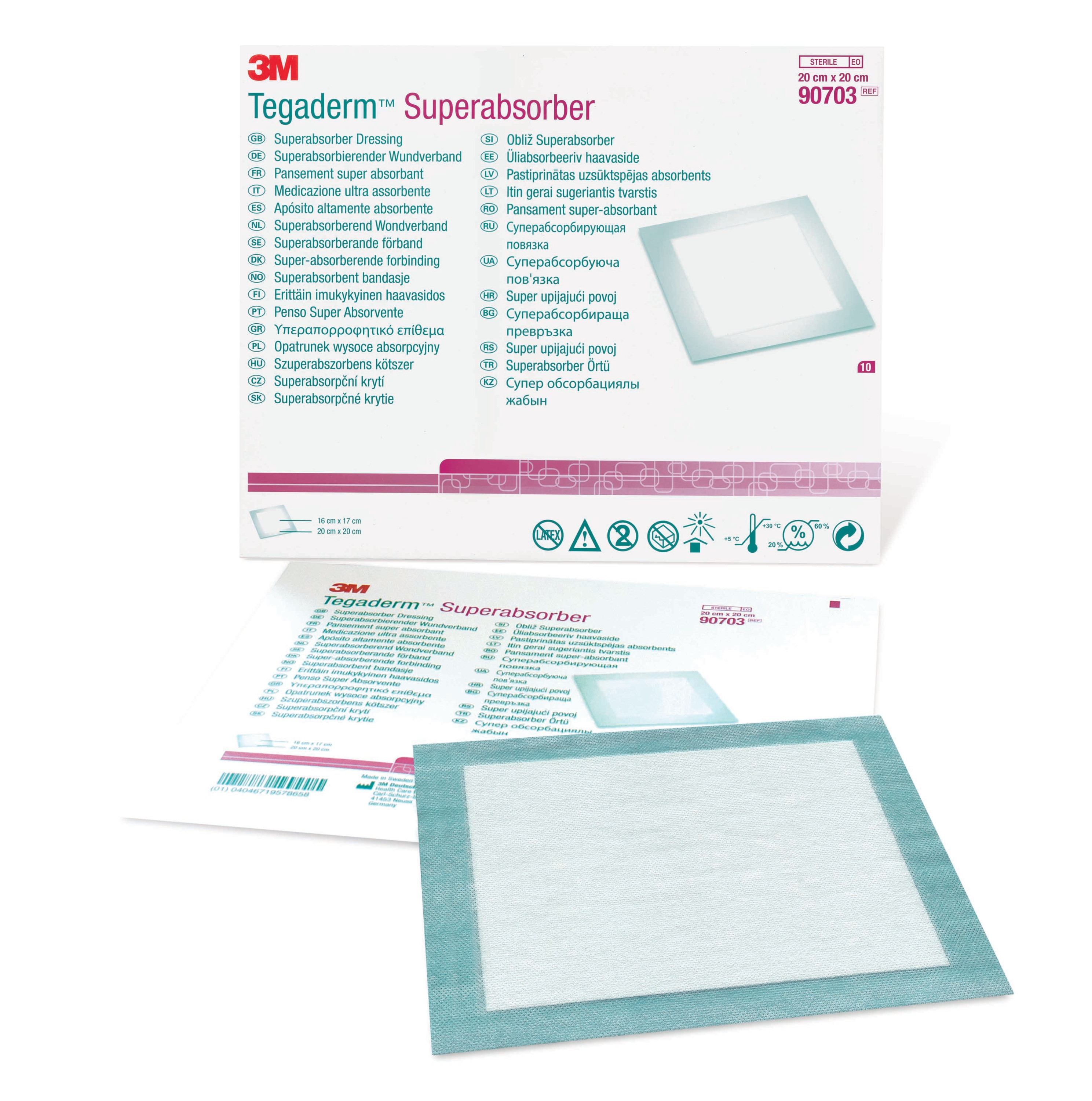 3M Tegaderm Superabsorber Dressing, 7-7/8 X 7-7/8", 90703, Box of 10