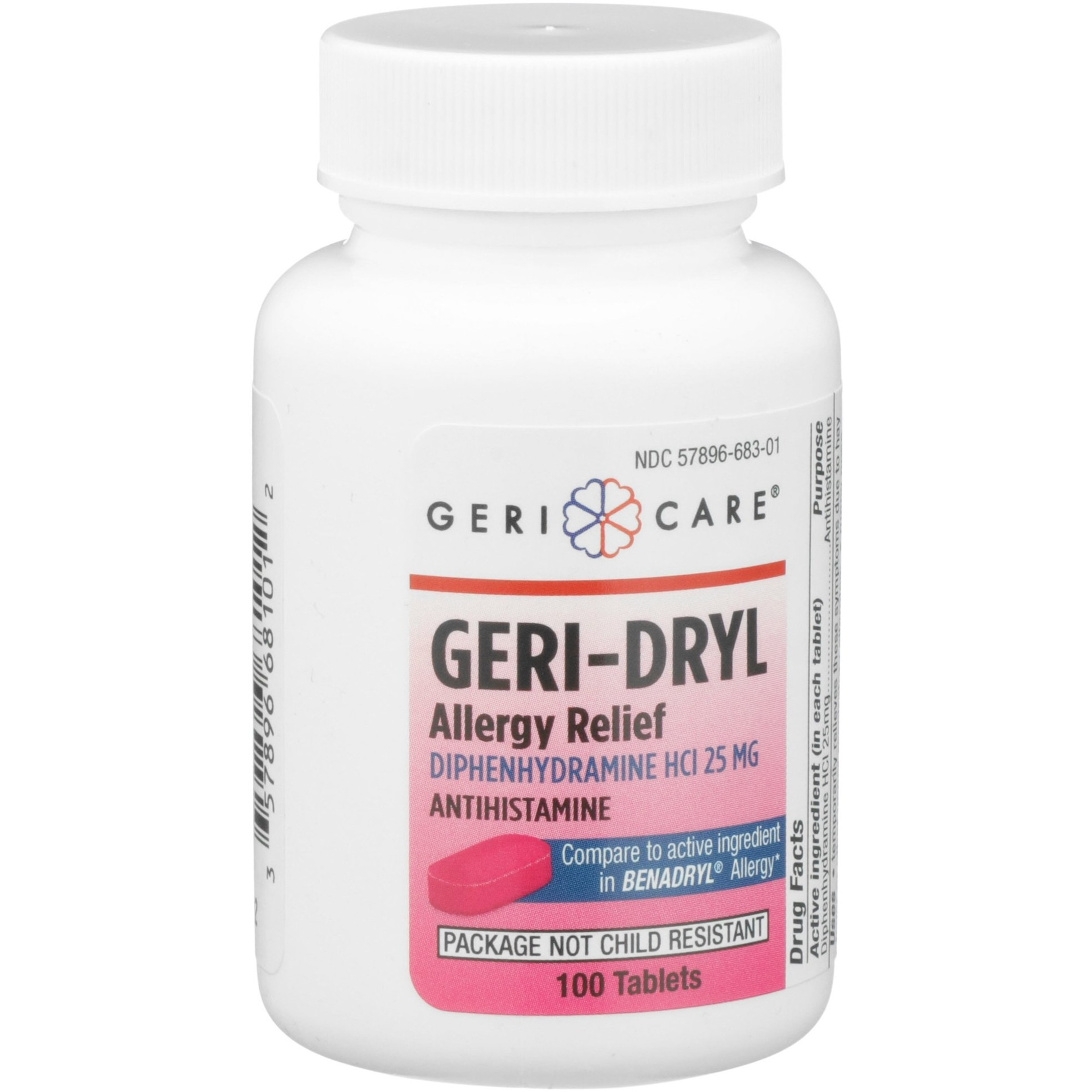 Geri-Care Geri-Dryl Diphenhydramine HCl Allergy Relief, 25 mg, 100 Tablets, 57896068301, 1 