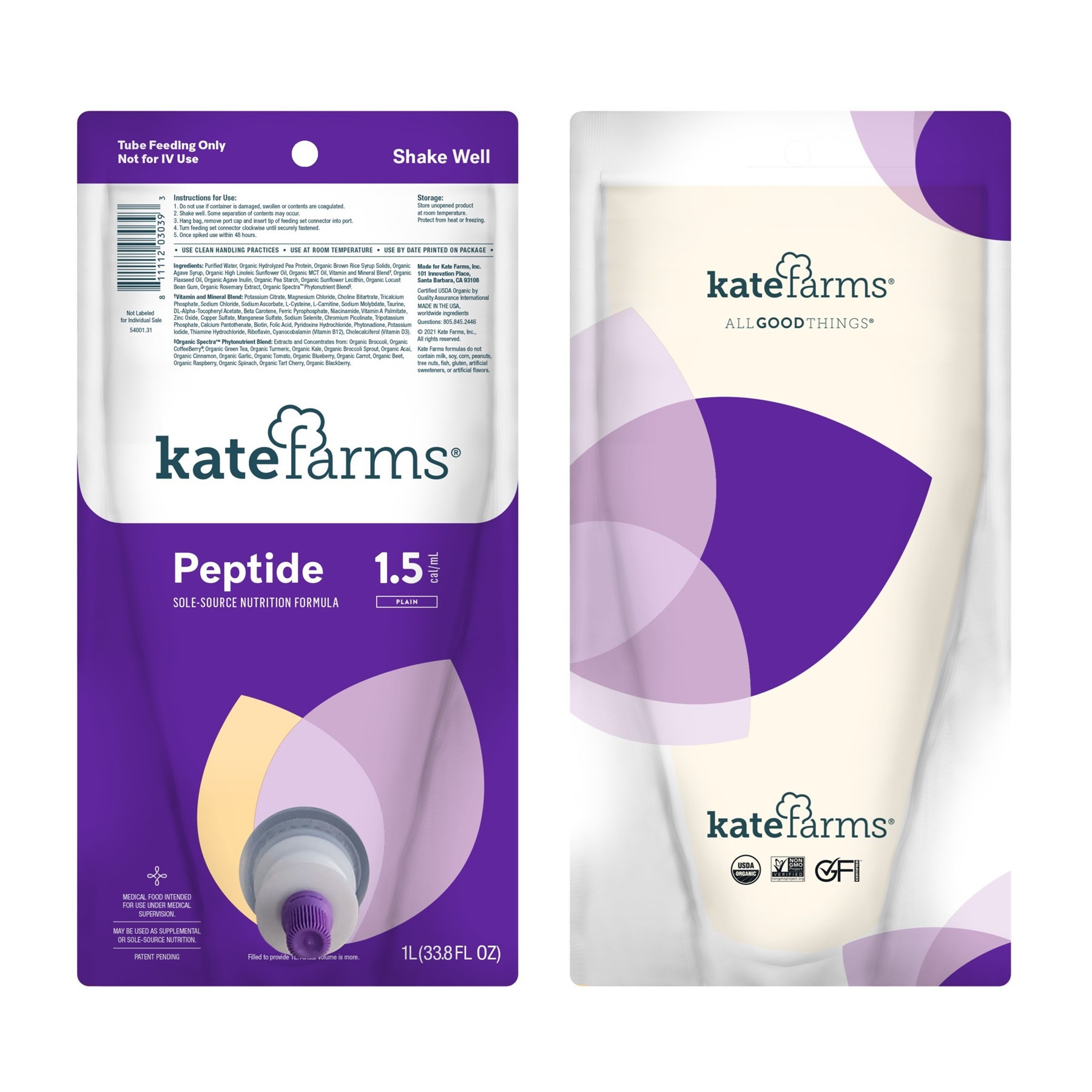 Kate Farms Peptide 1.5 Closed System Tube Feeding Formula, 1000 mL