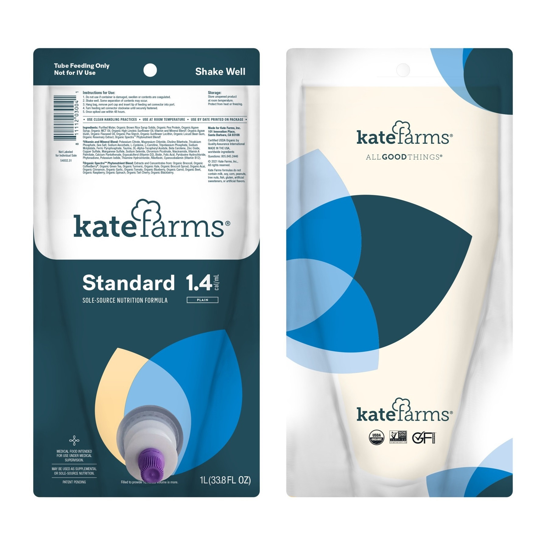 Kate Farms Standard 1.4 Closed System Tube Feeding Formula, 1000 mL