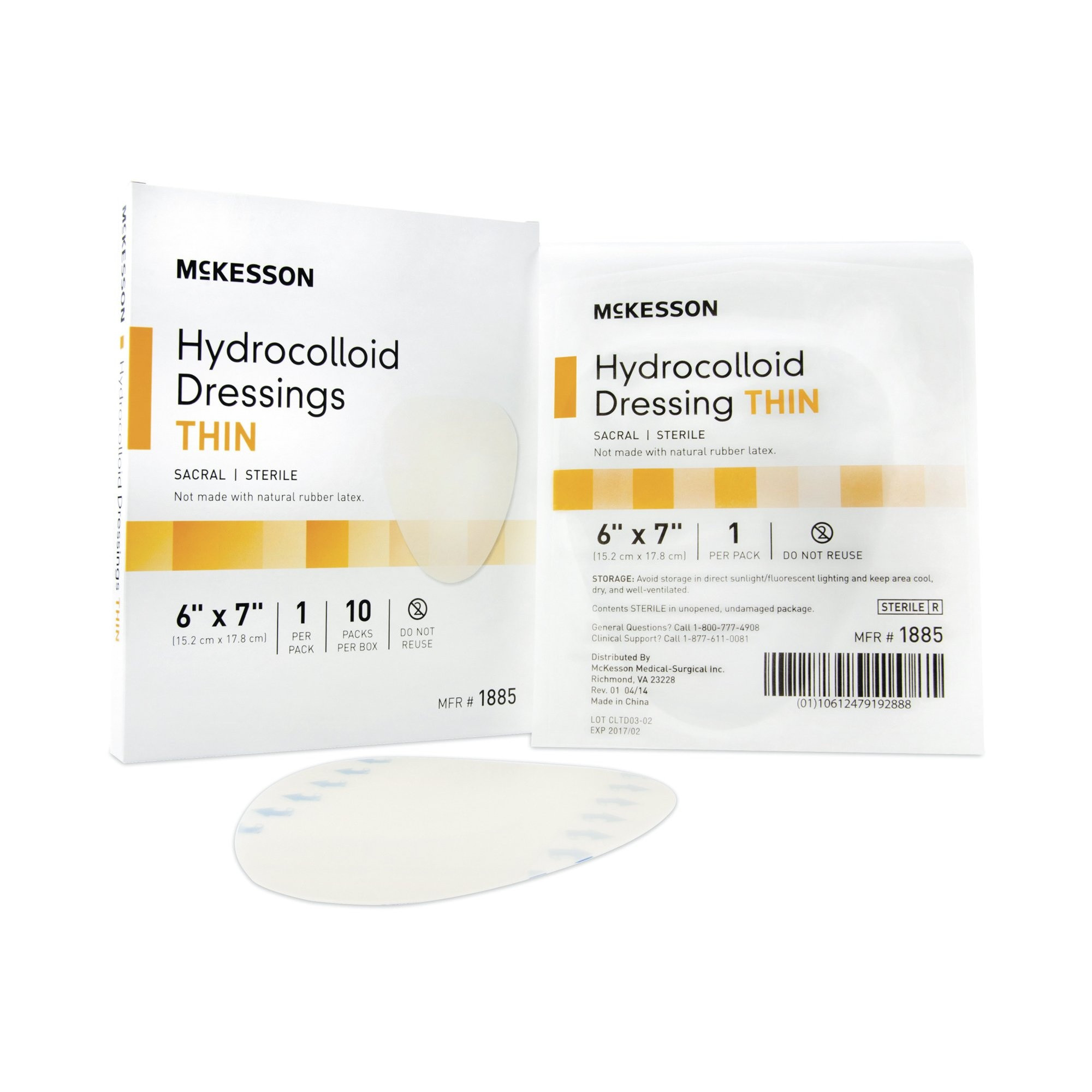 McKesson Thin Hydrocolloid Dressing, 6 X 7", 1885, Box of 10