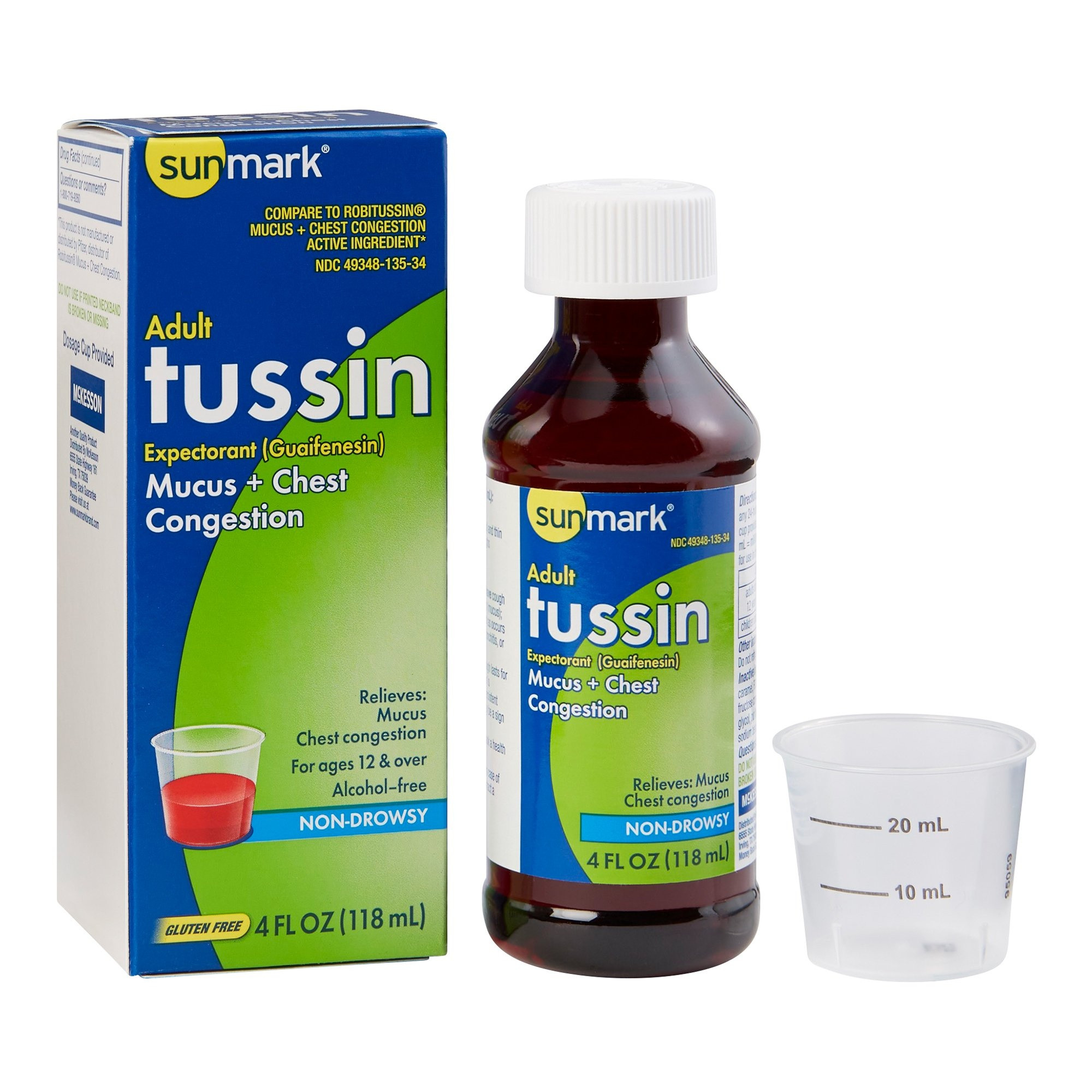 sunmark Adult Tussin Mucus + Chest Congestion Relief, 200 mg/5 mL, 4 oz., 49348013534, 1 Bottle