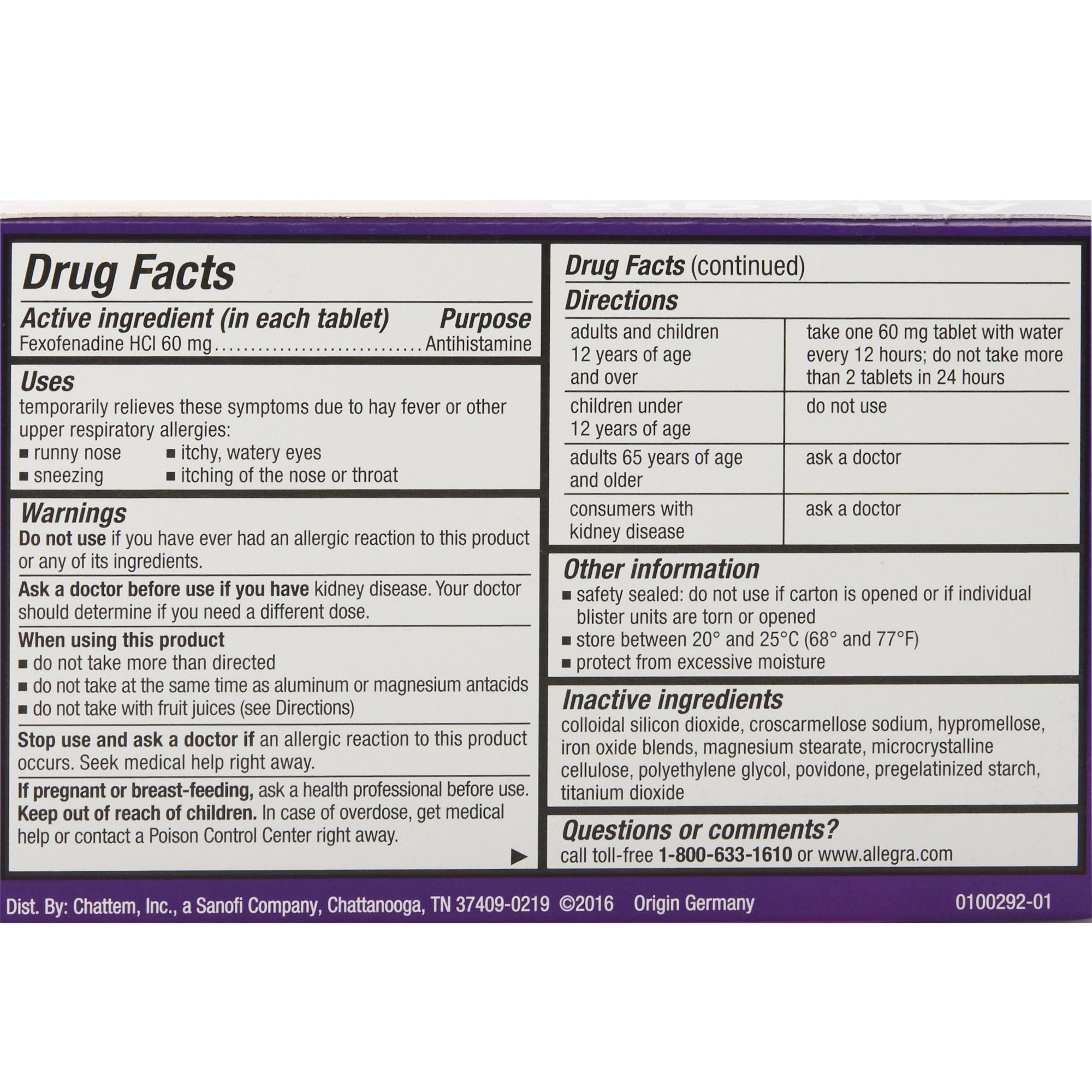 Allegra Allergy Relief Tablets, 60 mg, 41167413102, Box of 12