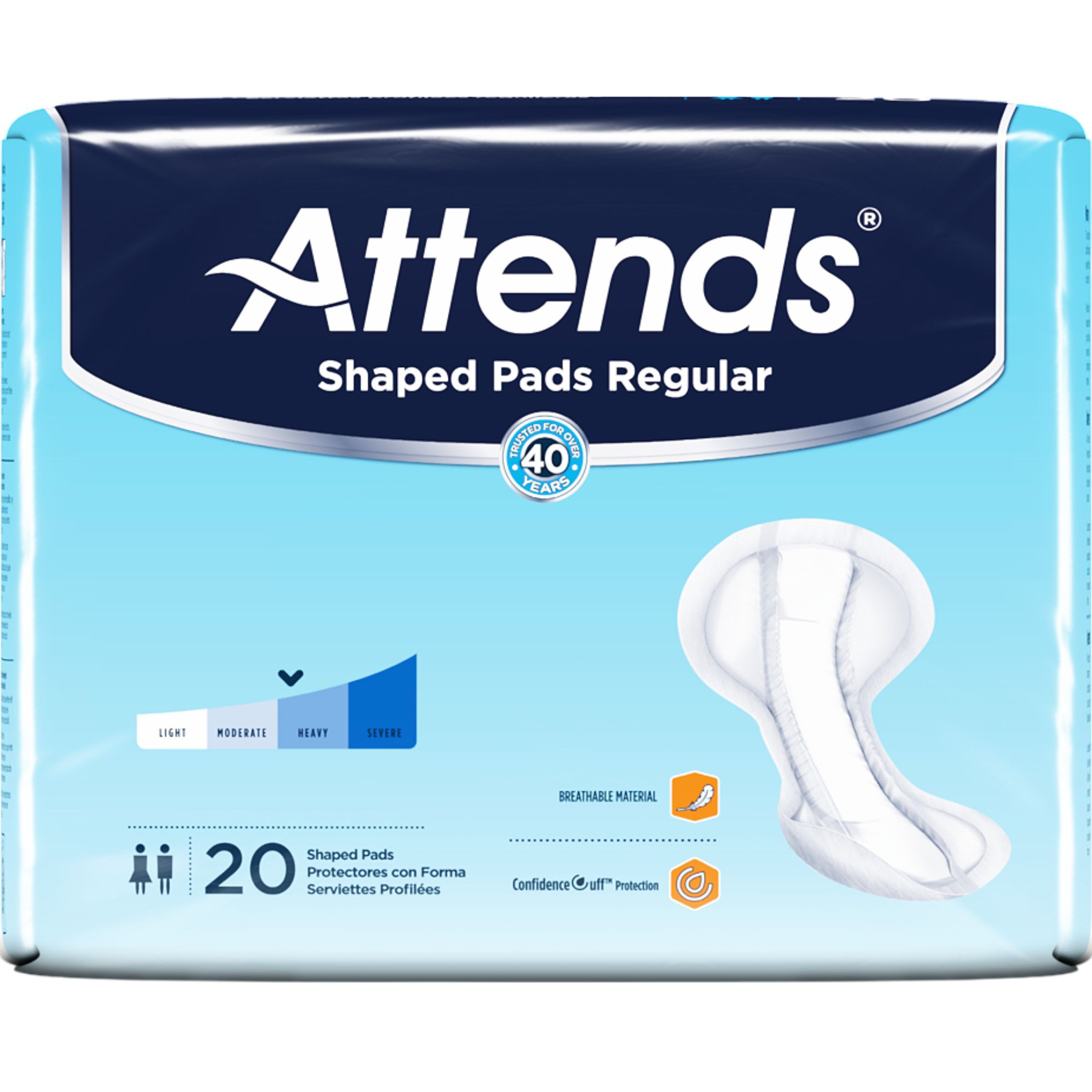 Attends Shaped Adult Incontinence Pads Regular, Heavy Absorbency