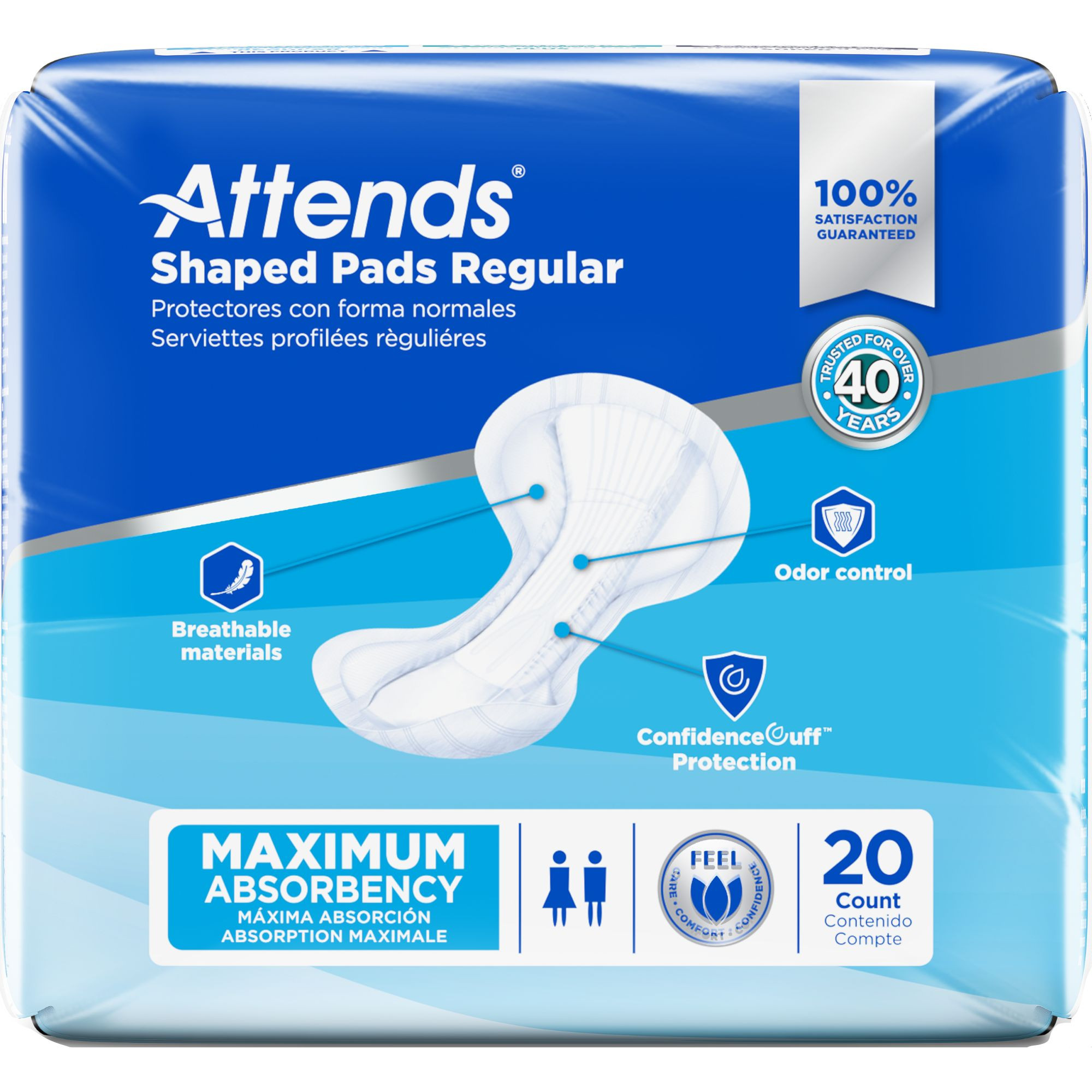 Attends Shaped Adult Incontinence Pads Regular, Heavy Absorbency