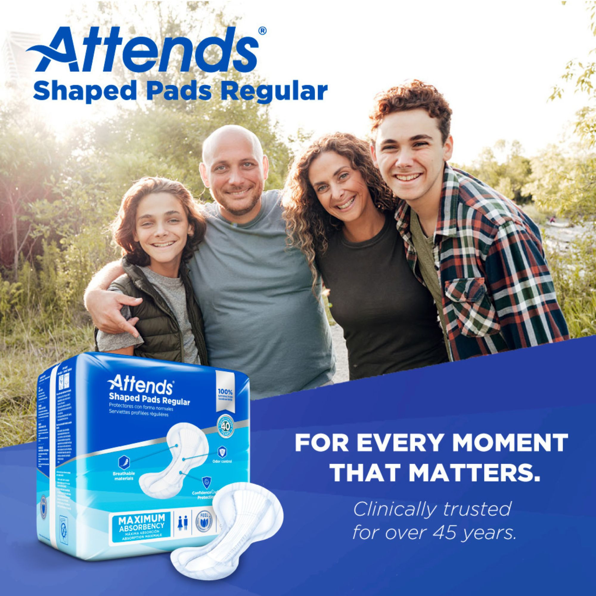 Attends Shaped Adult Incontinence Pads Regular, Heavy Absorbency