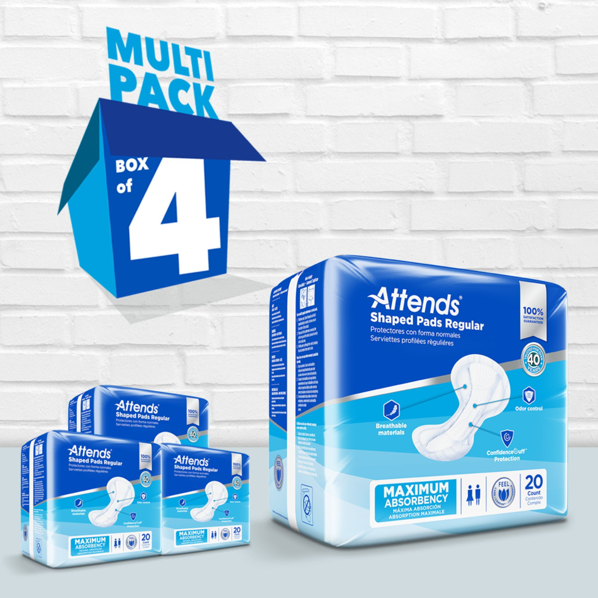 Attends Shaped Adult Incontinence Pads Regular, Heavy Absorbency