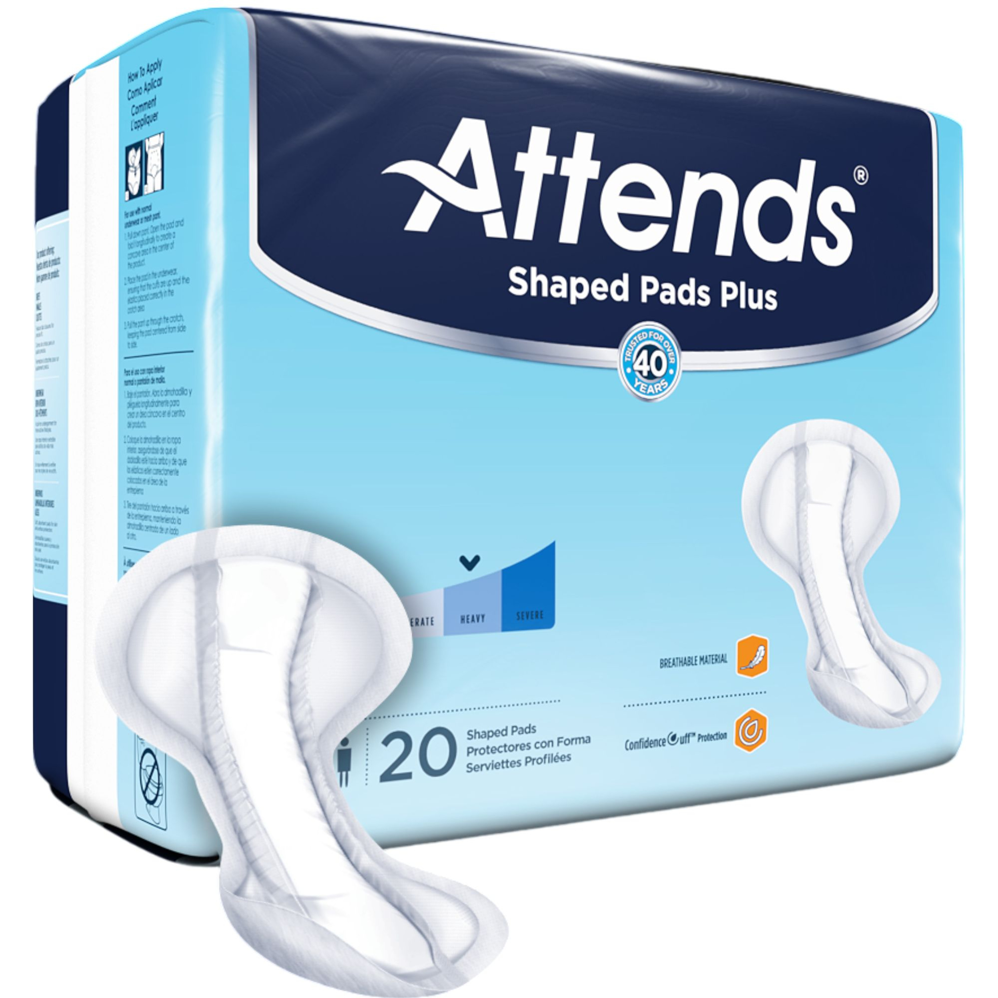 Attends Shaped Adult Incontinence Pads Plus, Heavy Absorbency