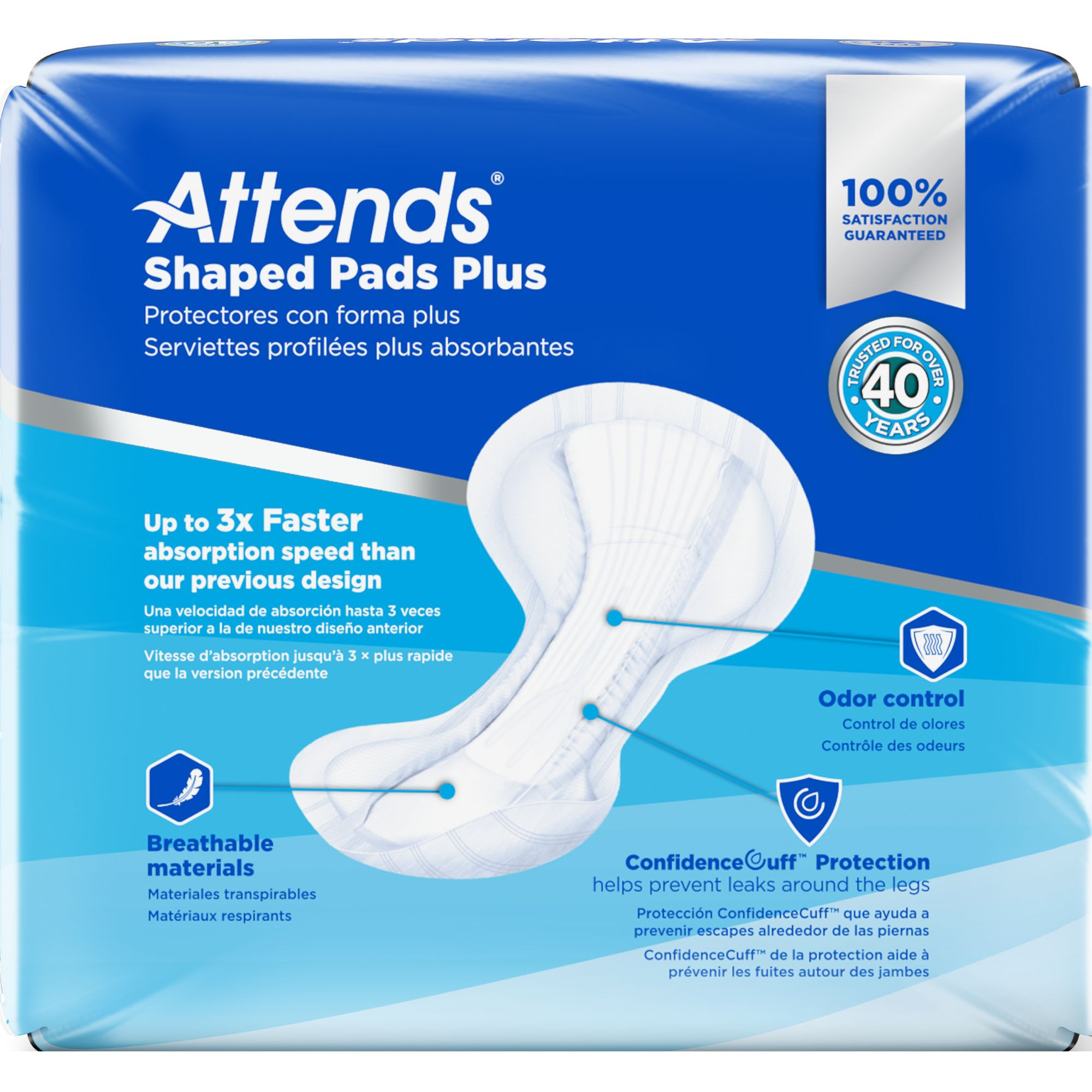 Attends Shaped Adult Incontinence Pads Plus, Heavy Absorbency
