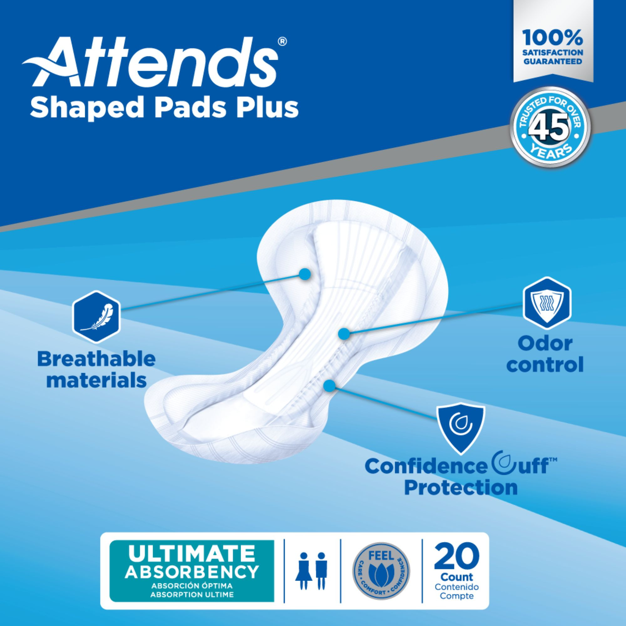 Attends Shaped Adult Incontinence Pads Plus, Heavy Absorbency