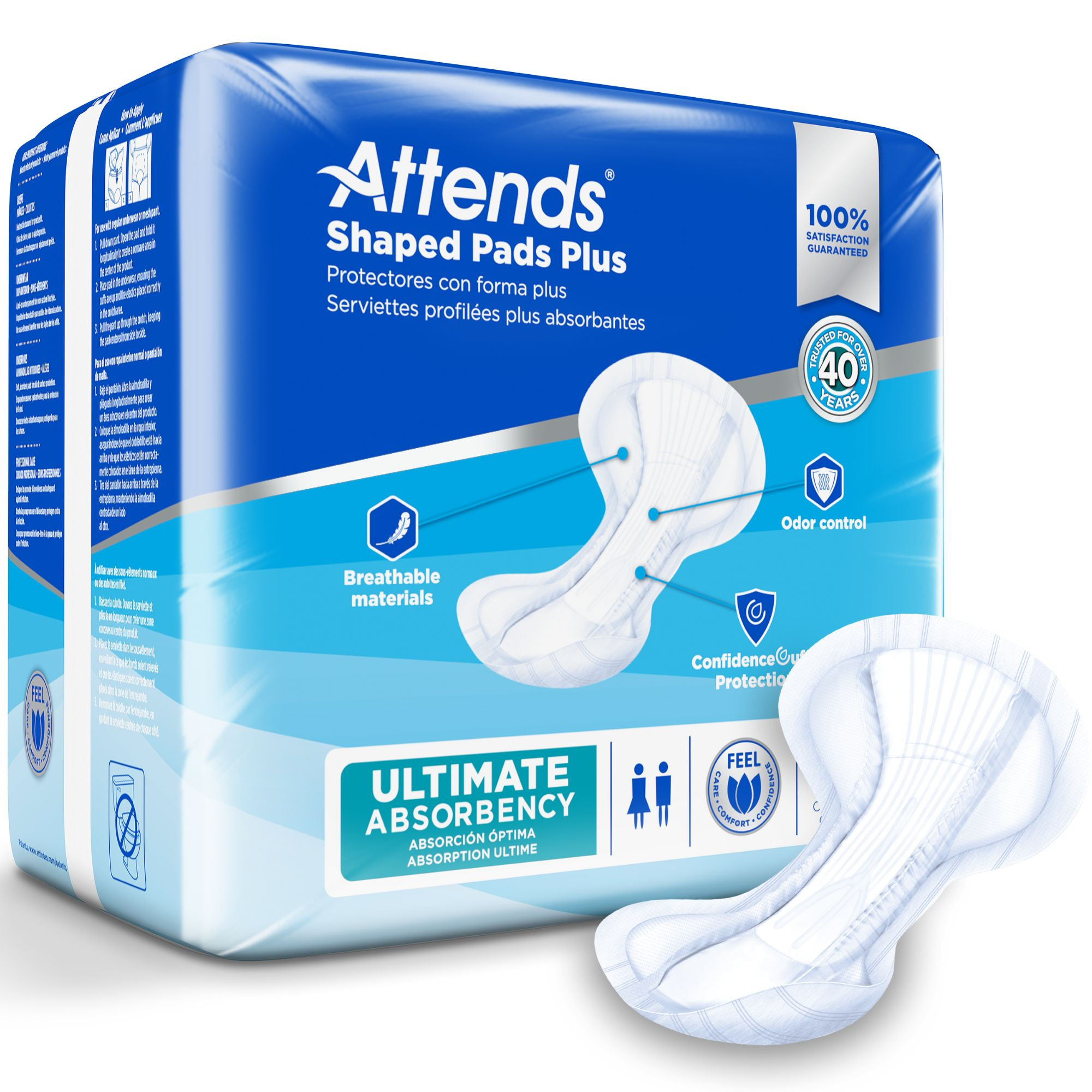 Attends Shaped Adult Incontinence Pads Plus, Heavy Absorbency