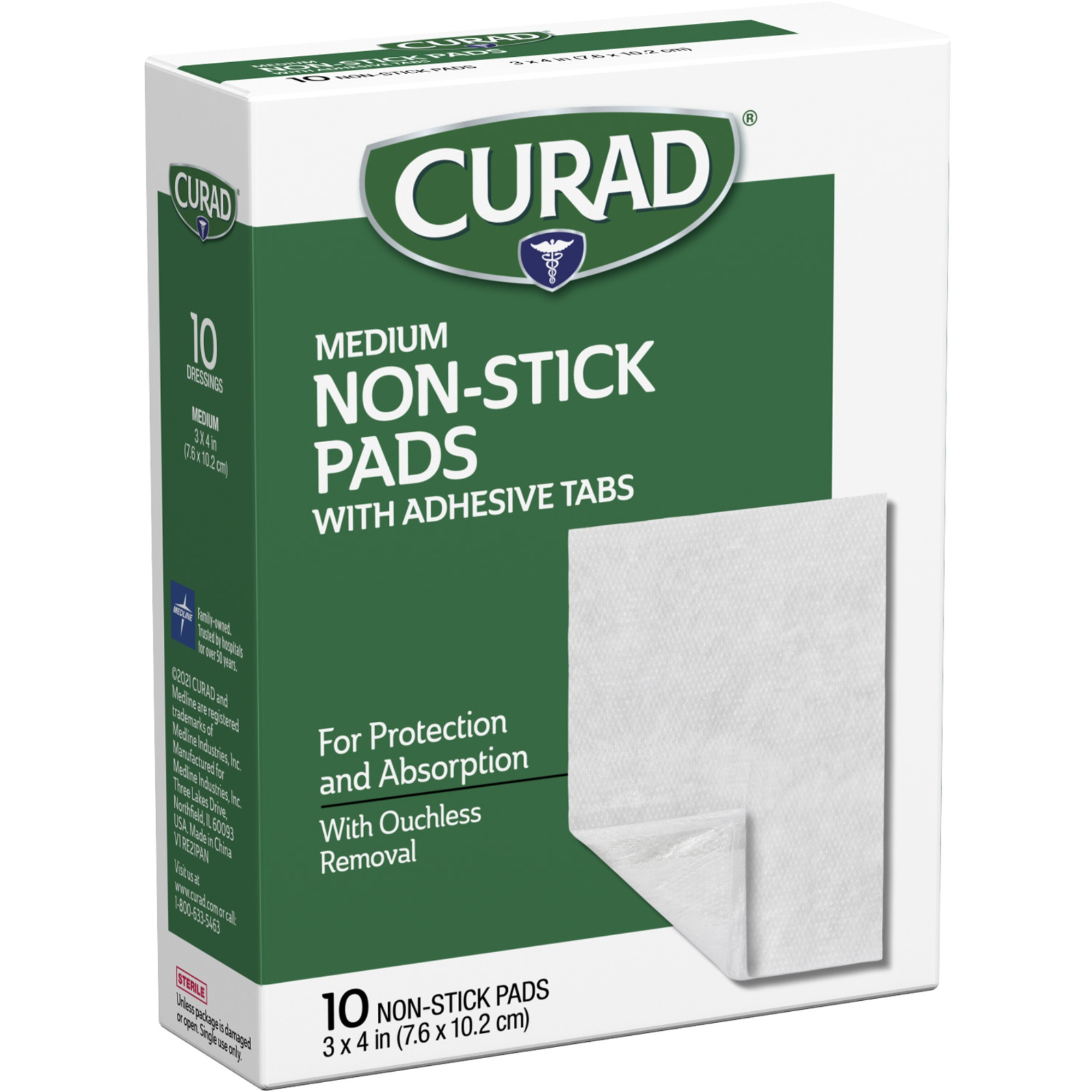 Curad Non-Stick Pads with Adhesive Strips, Medium