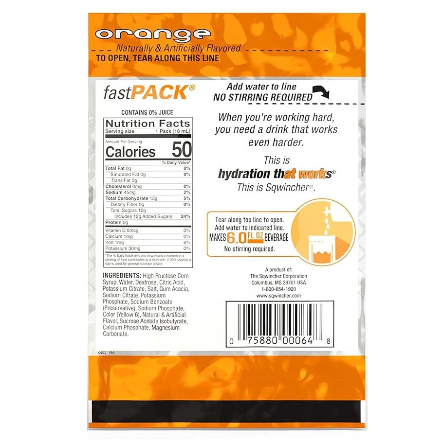 Sqwincher FastPack Liquid Concentrate Packets, Orange, 0.6 oz.