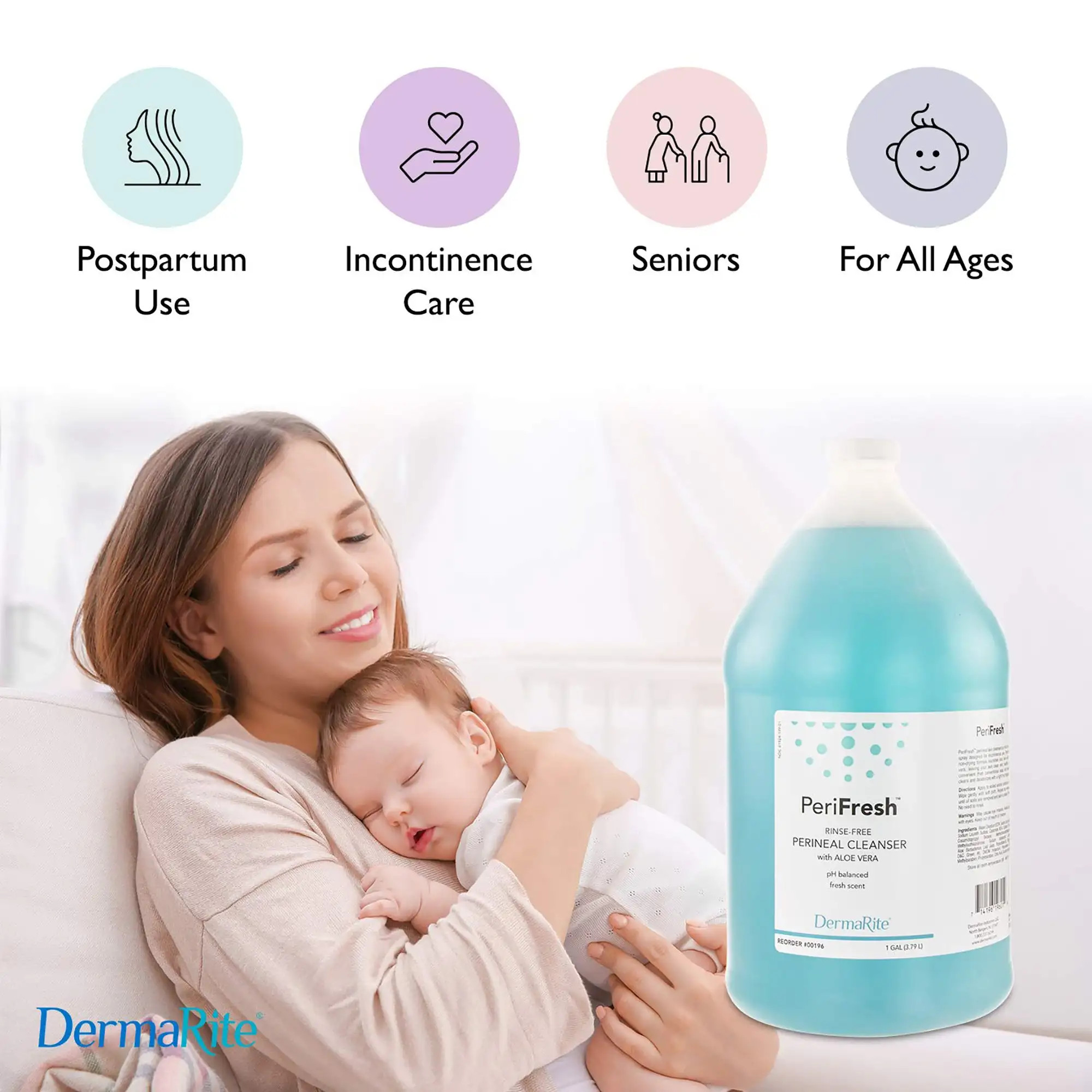 DermaRite PeriFresh Rinse-Free Perineal Cleanser with Aloe Vera, Fresh scent