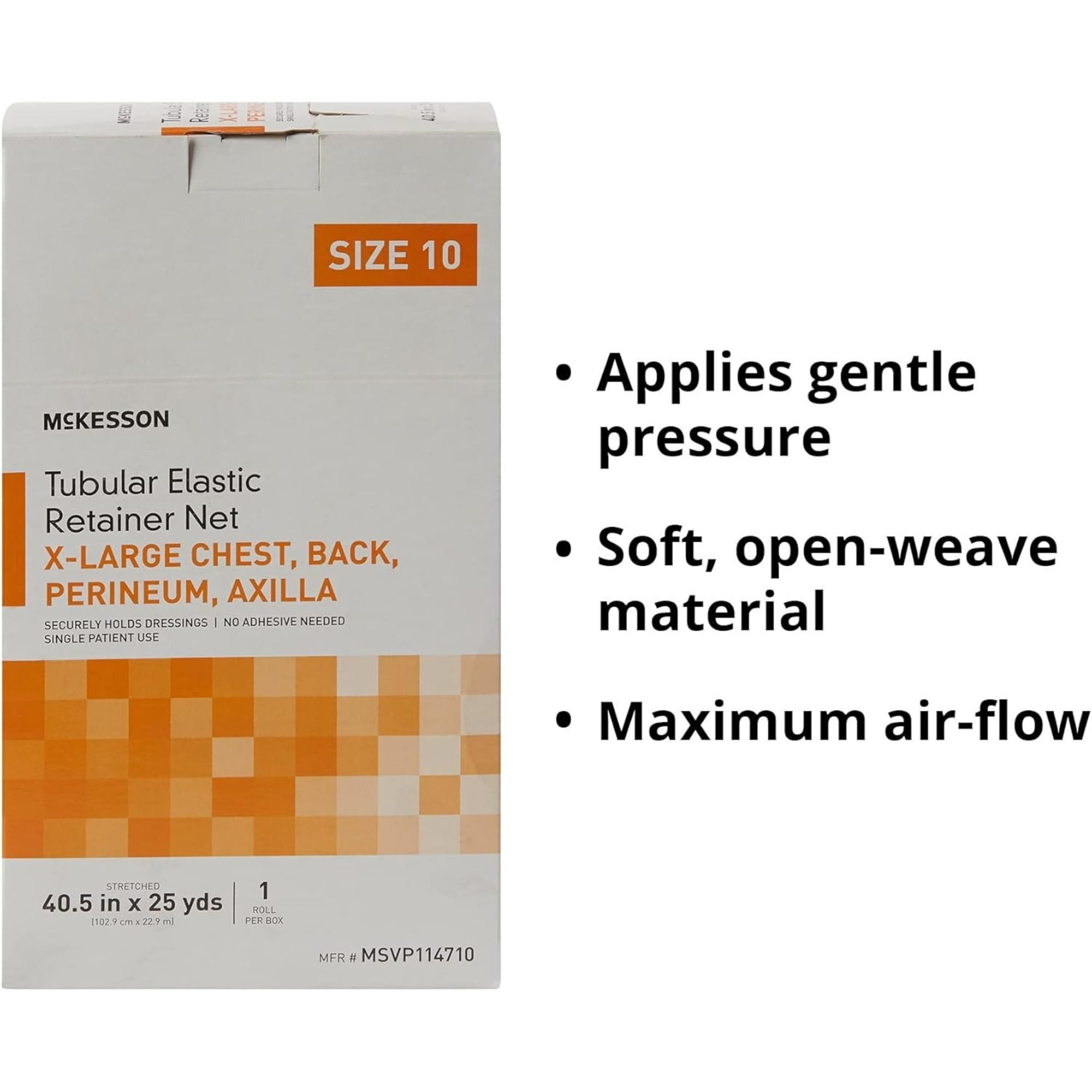 McKesson Tubular Elastic Retainer Net, 40.5" X 25 yd, MSVP114710, Size 10 (X-Large Chest/Back/Perineum/Axilla) - 1 Box