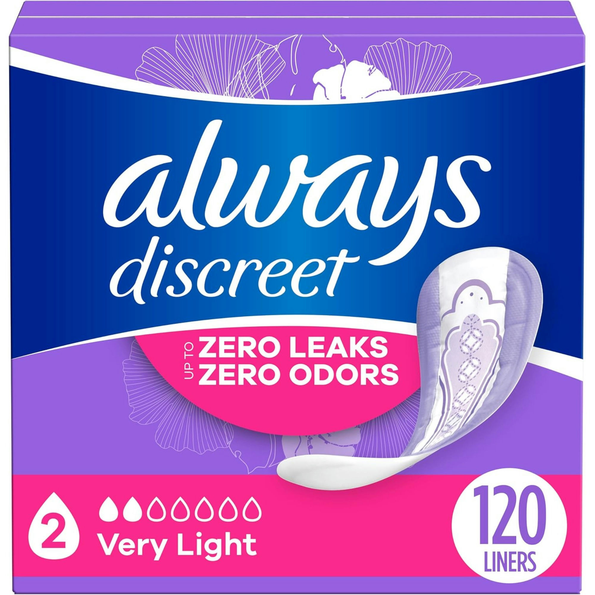 Always Discreet Bladder Leaks Liners, Long, Very Light