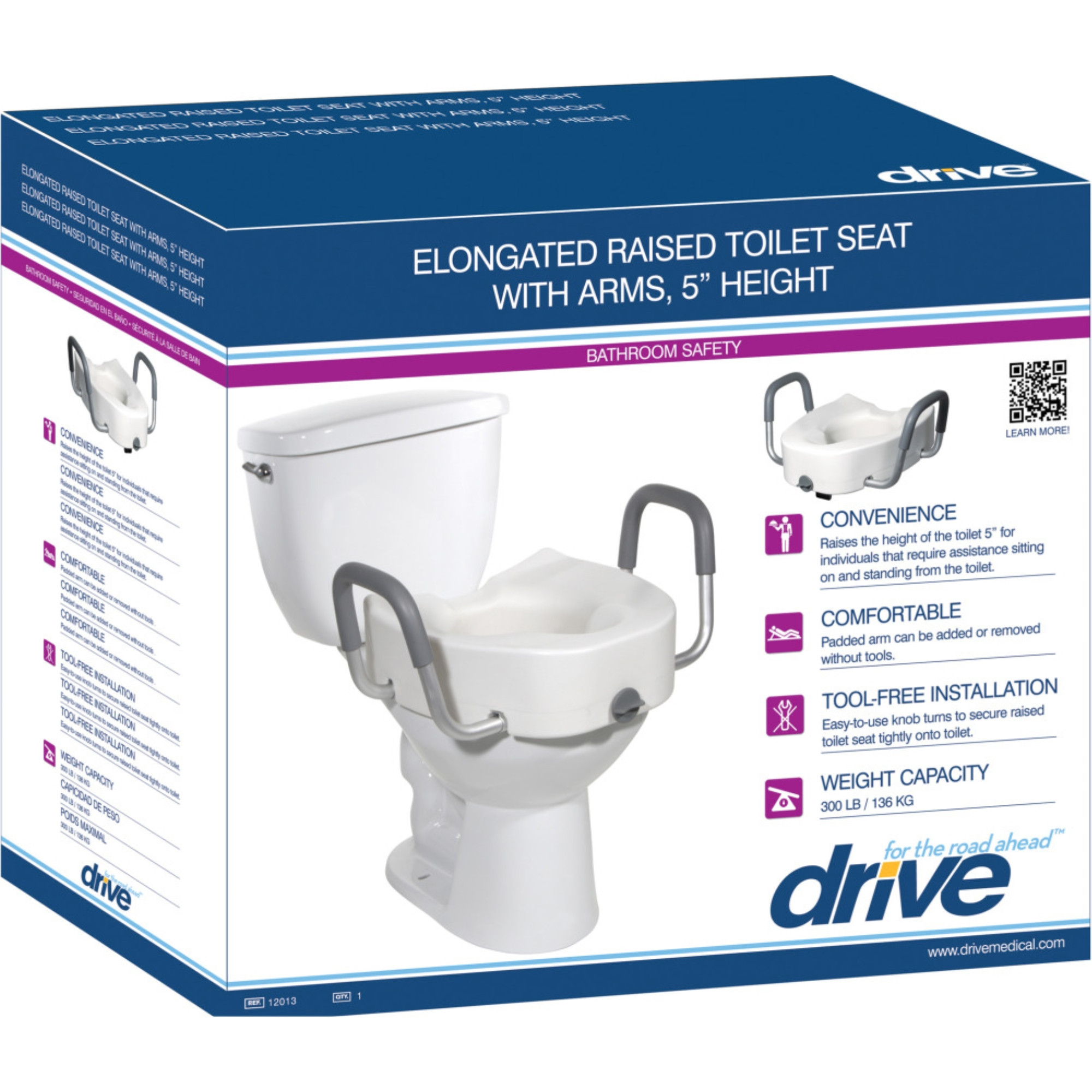Drive Premium Plastic, Raised, Elongated Toilet Seat with Lock