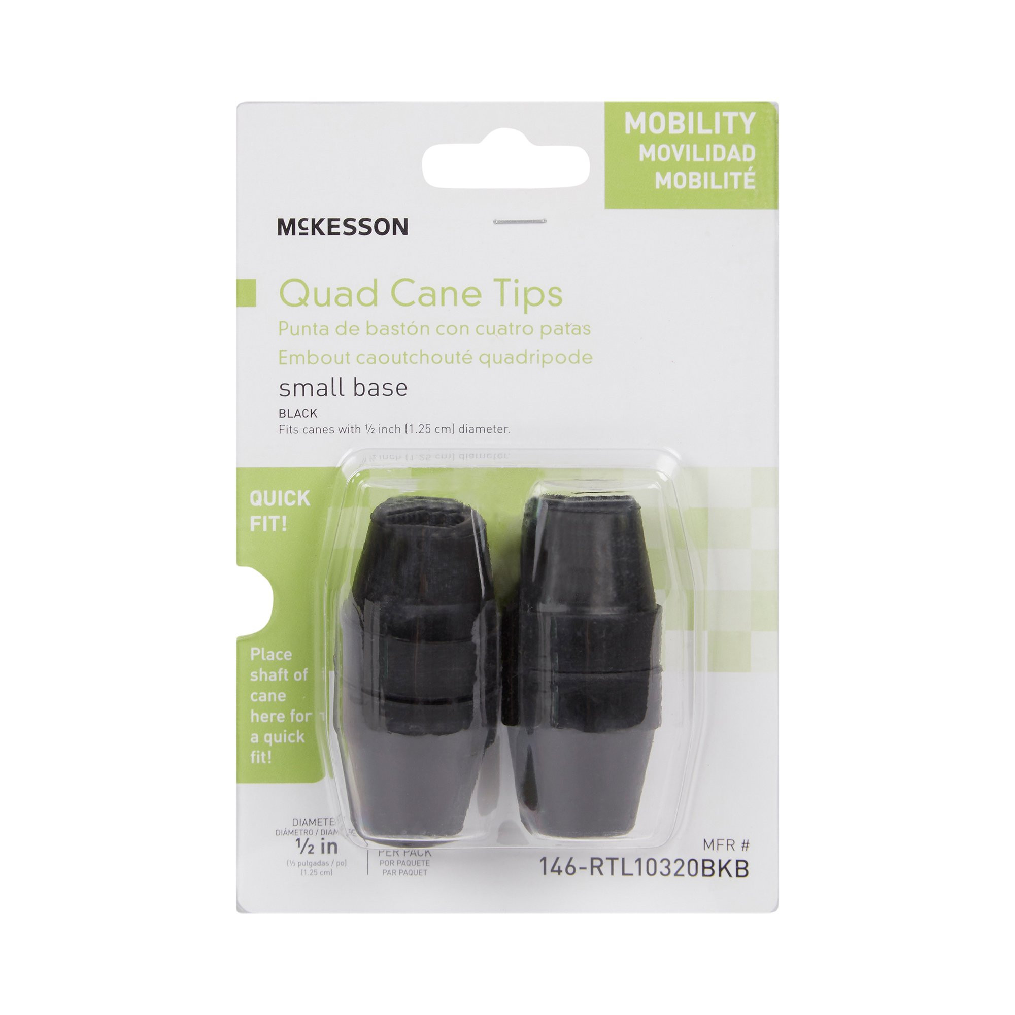 McKesson Small Base Quad Cane Tips, 146-RTL10320BKB, Box of 4