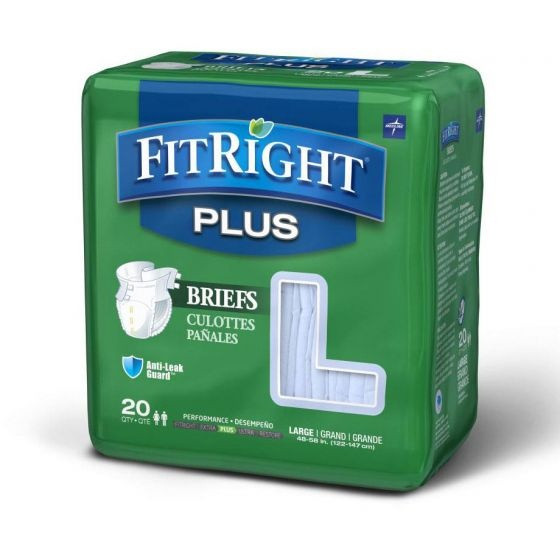 FitRight Plus Brief Adult Diaper with Tabs, Heavy Absorbency, FITPLUSLG, Large (48-58") - Case of 80 (4 Bags)