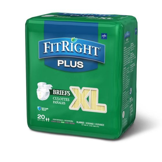 FitRight Plus Brief Adult Diaper with Tabs, Heavy Absorbency, FITPLUSXLG, X-Large (59-66") - Bag of 20