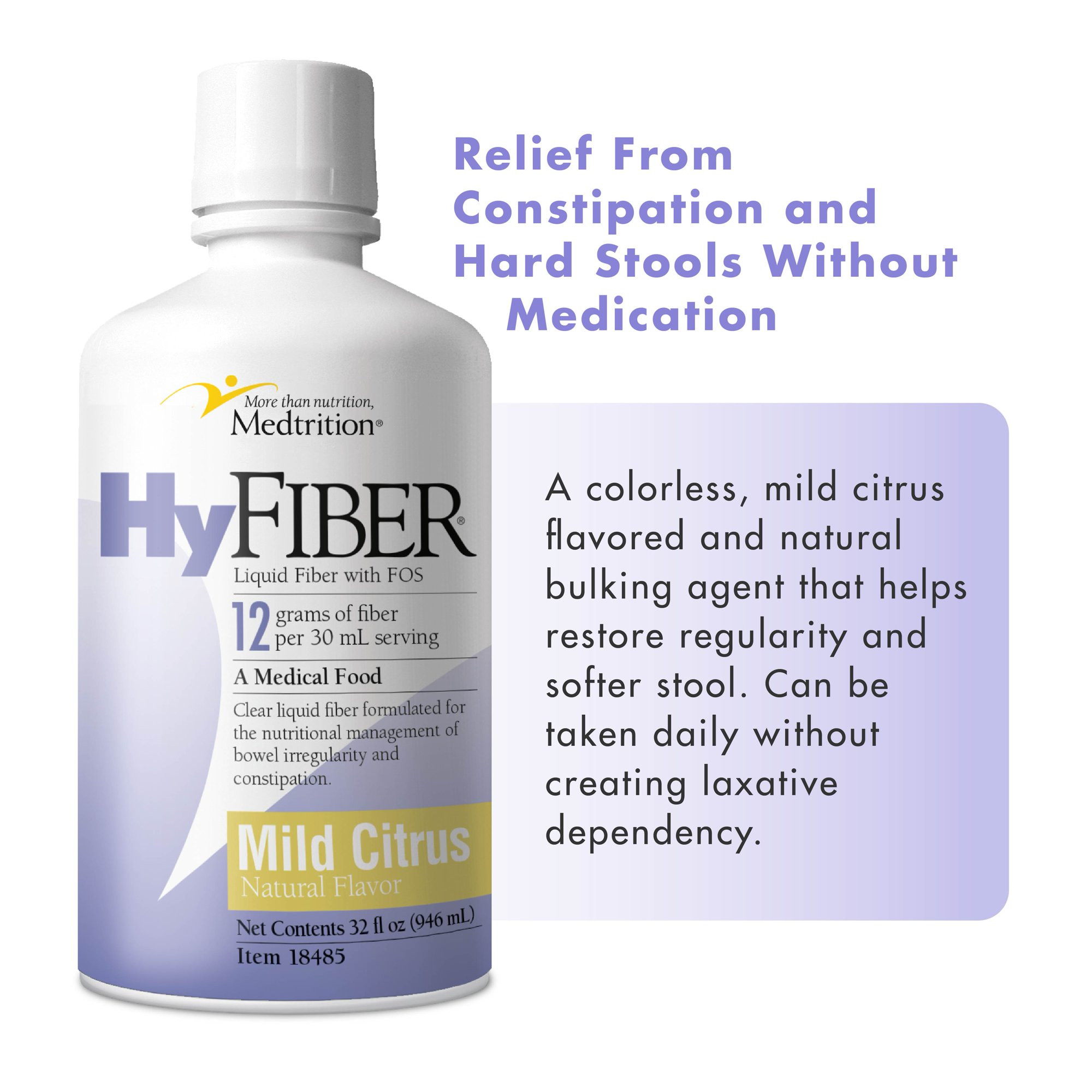 Medtrition HyFiber Liquid Fiber with FOS, Mild Citrus, 32 oz., 18485, Case of 4
