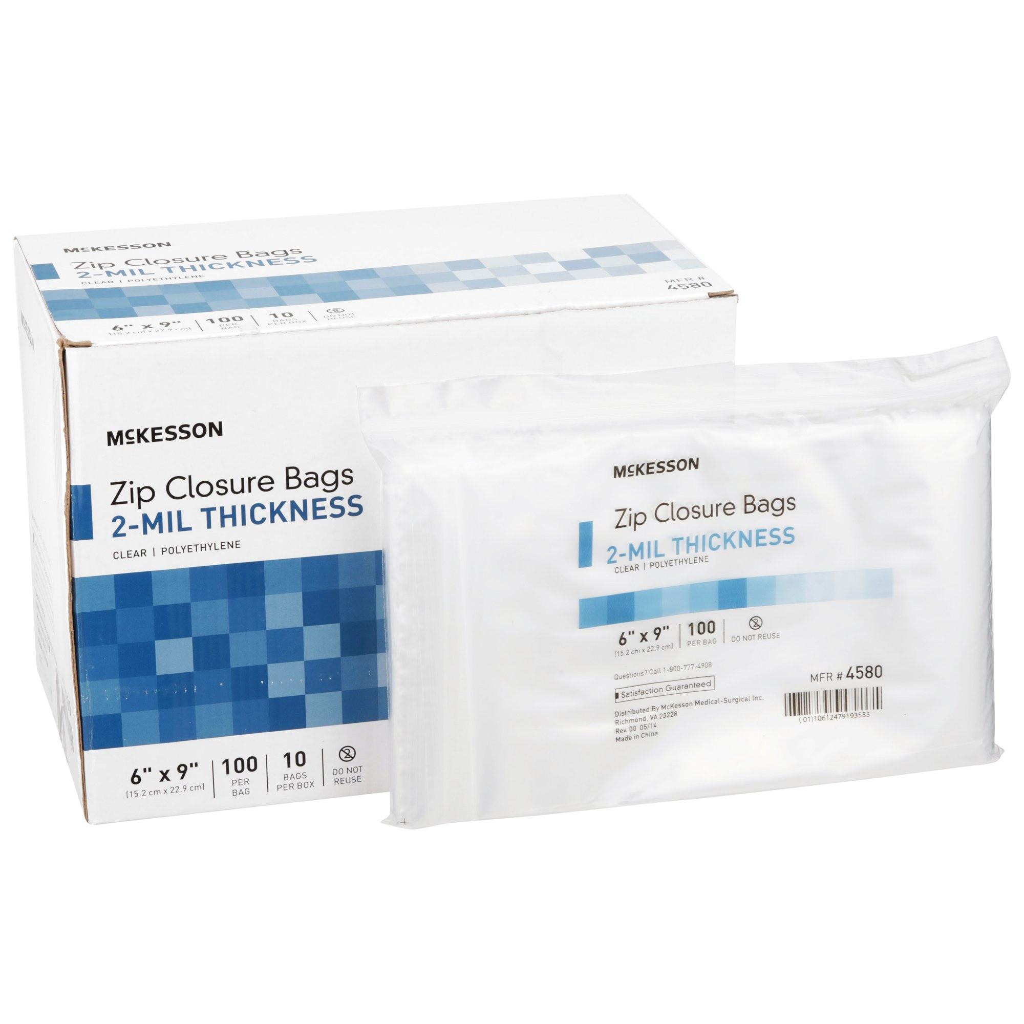 McKesson Clear Zip Closure Bags, 2 Mil, 4580, 6 X 9" - Box of 100