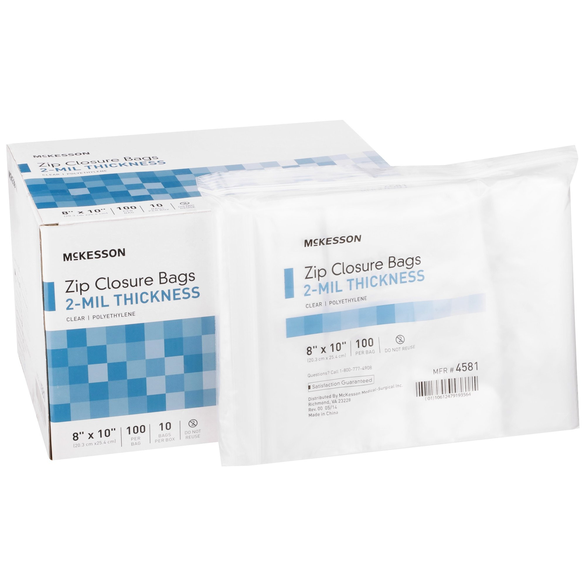 McKesson Clear Zip Closure Bags, 2 Mil, 4581, 8 X 10" - Box of 100
