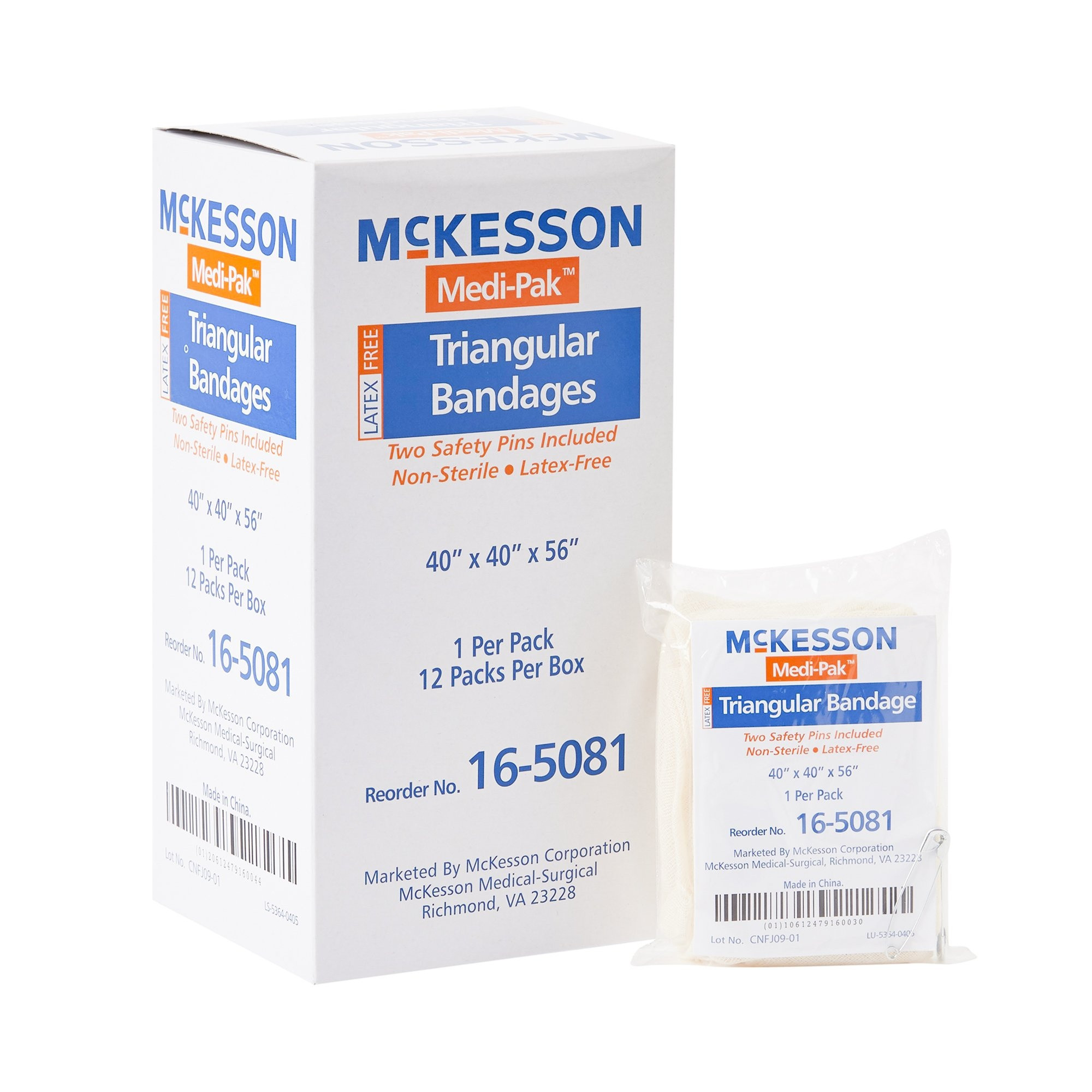 McKesson Medi-Pak Triangular Bandages/Sling, 16-5081, Case of 72 (6 Boxes)
