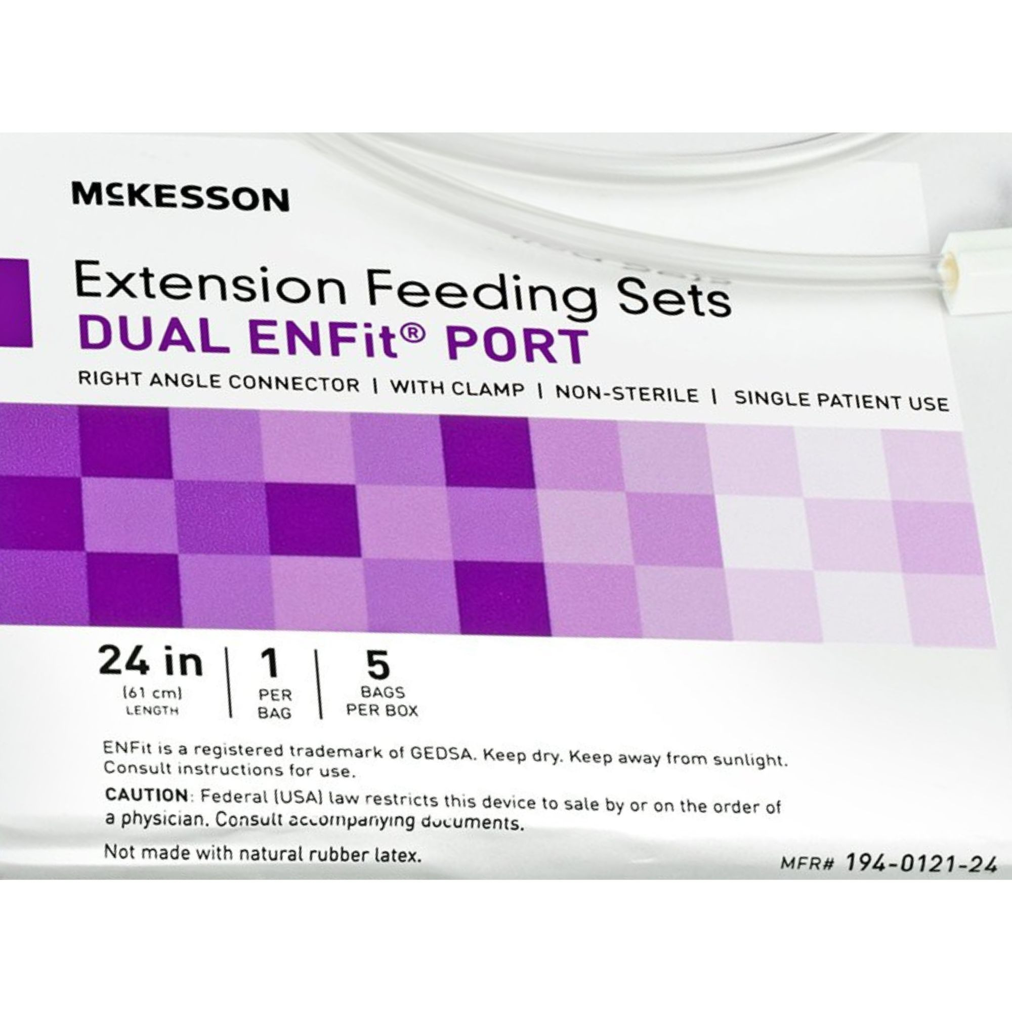 McKesson Dual ENFit Port Extension Feeding Set, Right Angle, 24"