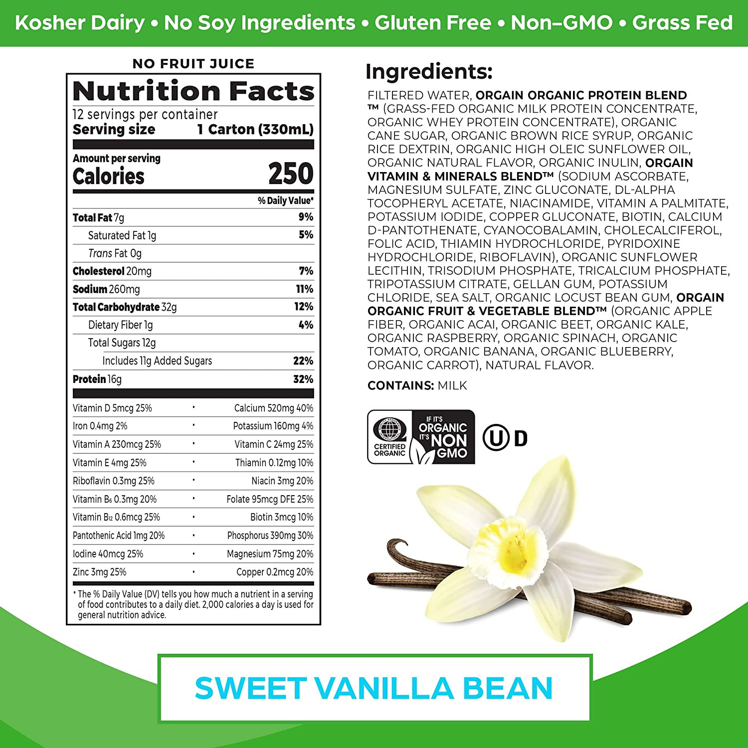 Orgain Organic Nutrition Nutritional Shake, Sweet Vanilla Bean, 11 oz.