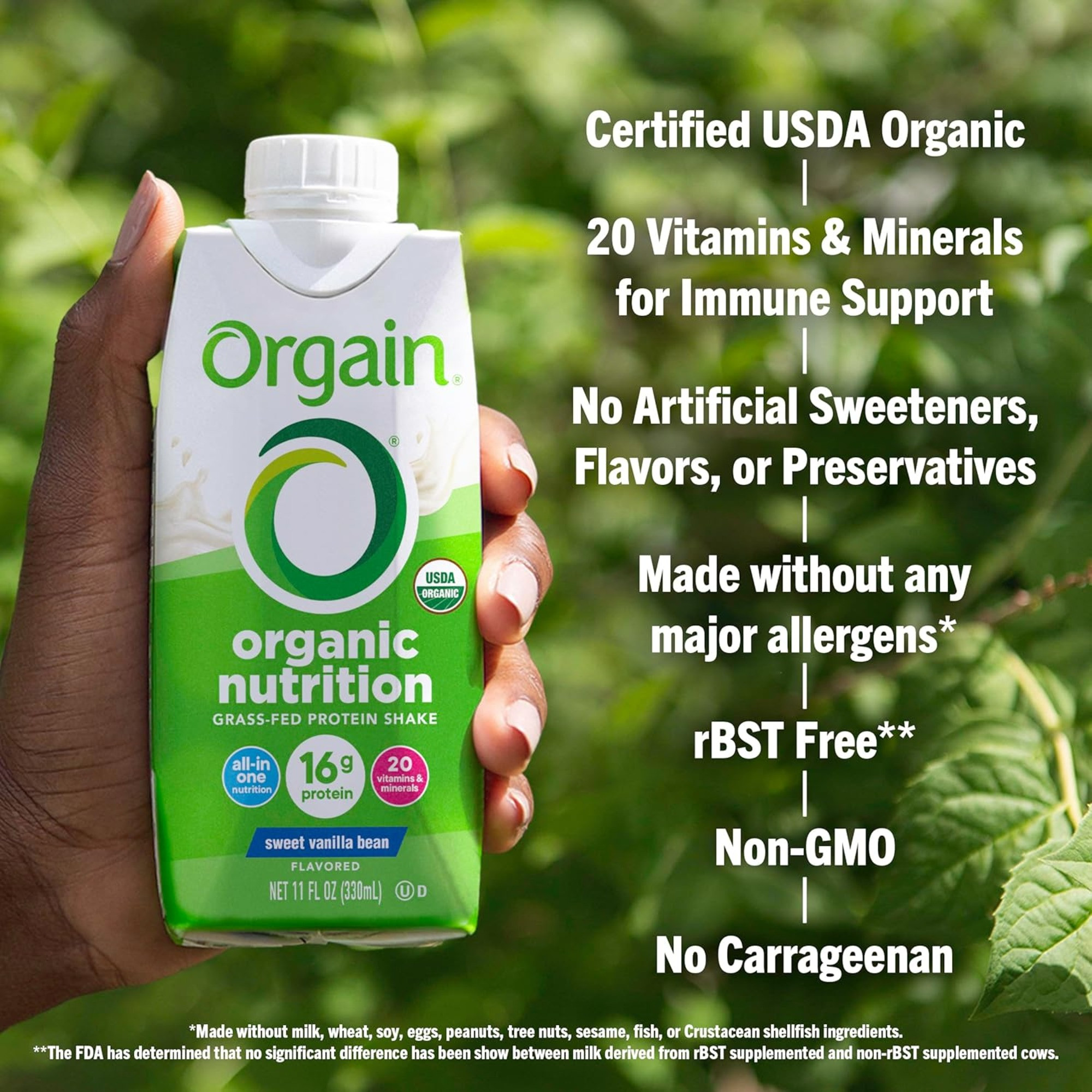 Orgain Organic Nutrition Nutritional Shake, Sweet Vanilla Bean, 11 oz.