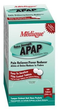 Medique Extra Strength APAP Acetaminophen Pain Reliever/Fever Reducer, 500 mg, 17564, Box of 24 Tablets