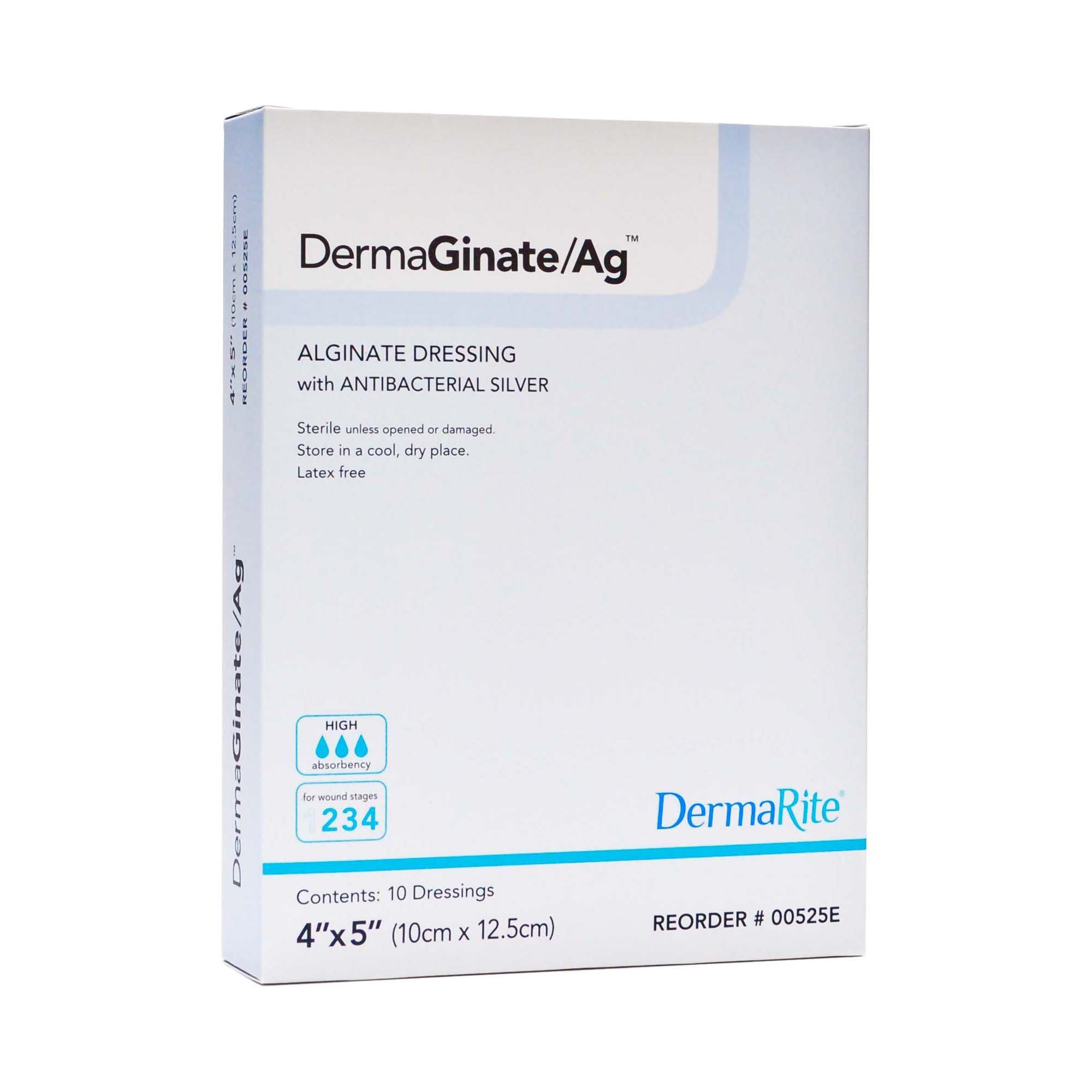 DermaGinate/Ag Alginate Dressing with Antibacterial Silver, 4 X 4", 00535E, Box of 5