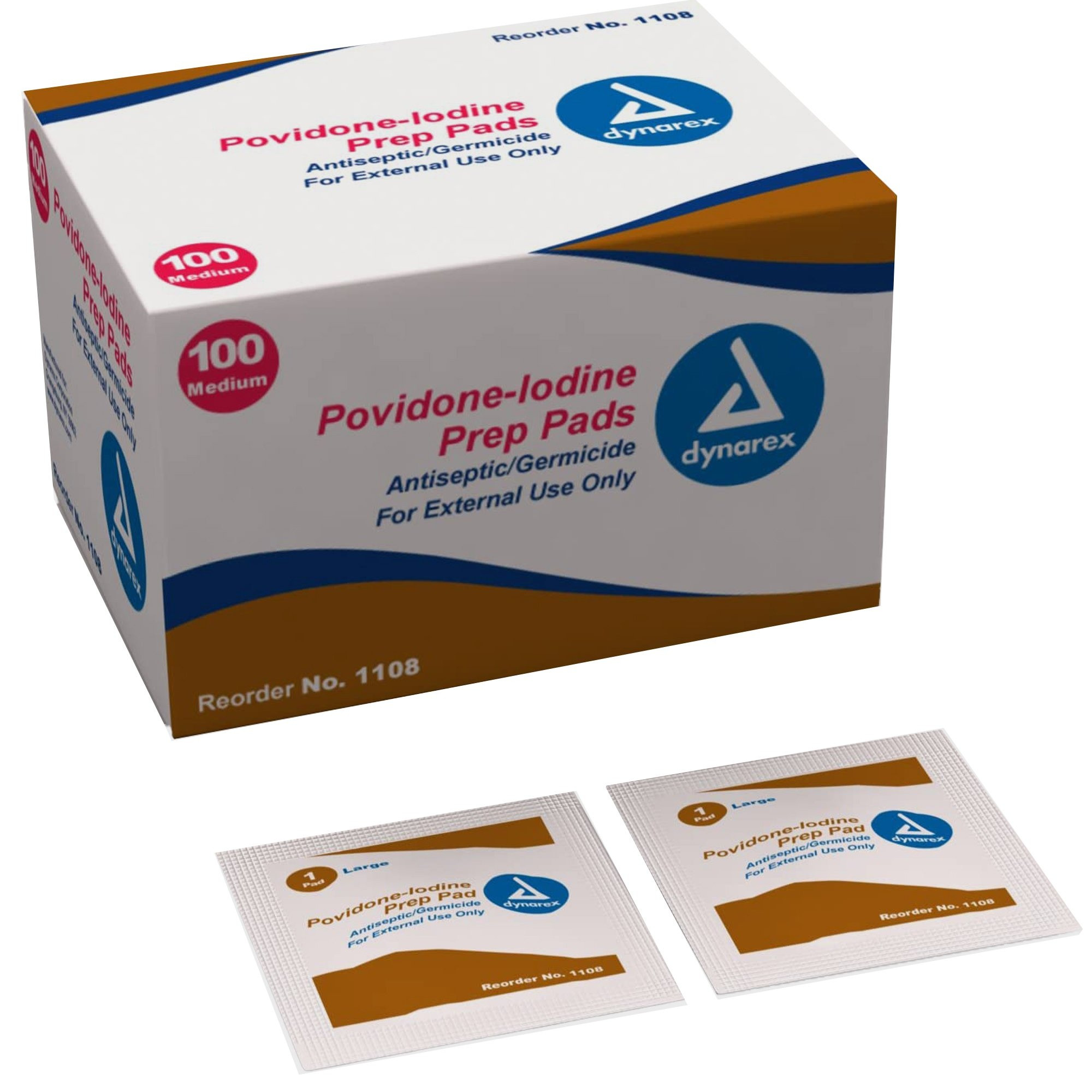 Dynarex Povidone-Iodine Prep Pads, 1108, Box of 100