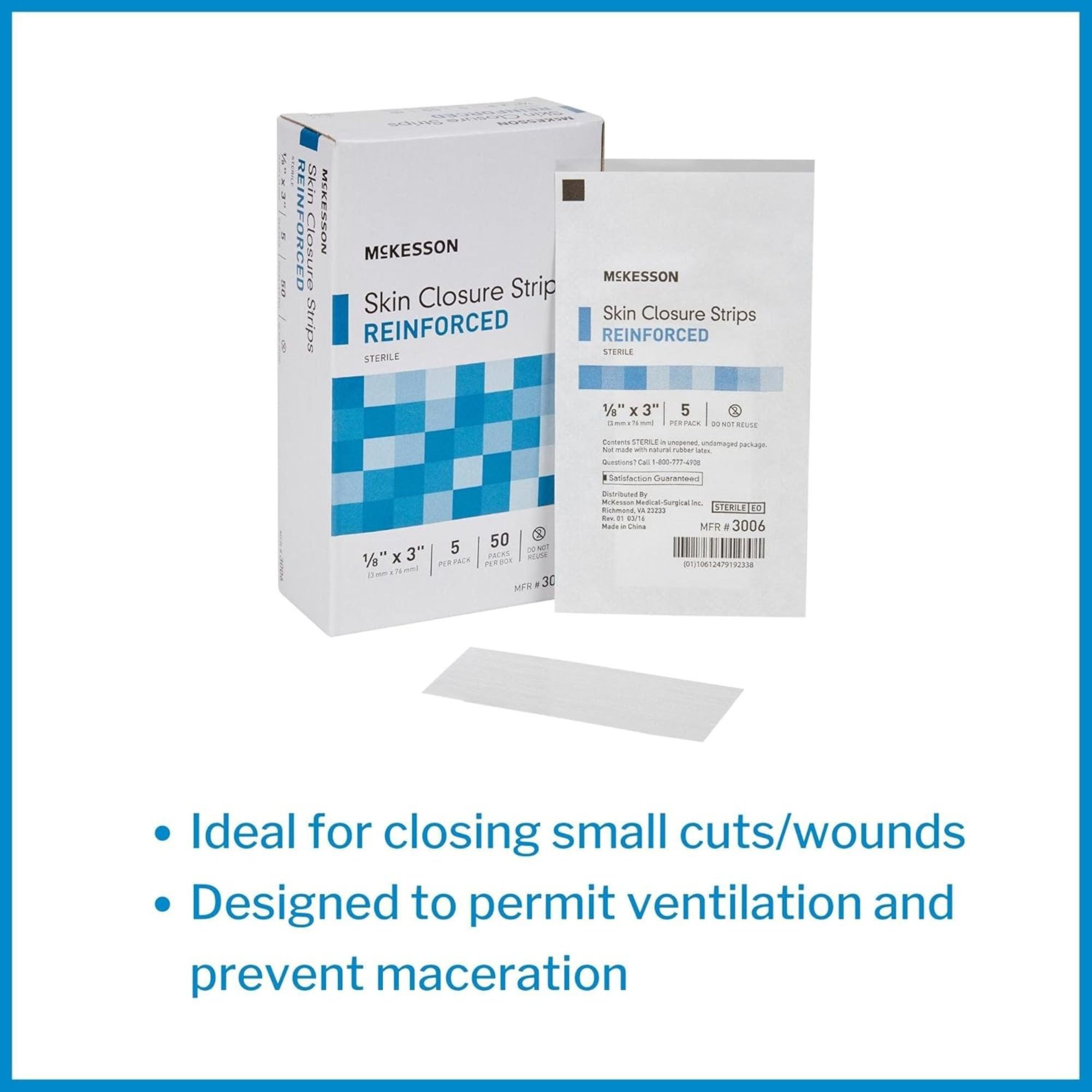 McKesson Reinforced Skin Closure Strips, 1/8 X 3", 3006, Box of 50