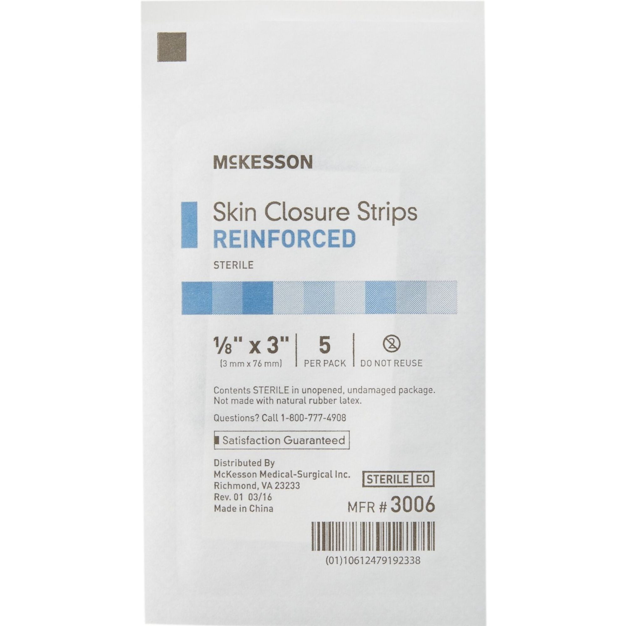 McKesson Reinforced Skin Closure Strips, 1/8 X 3", 3006, Box of 50