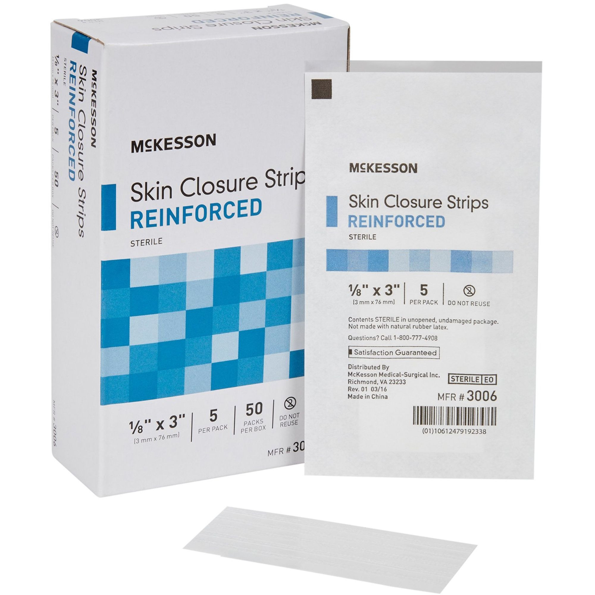 McKesson Reinforced Skin Closure Strips, 1/8 X 3", 3006, Box of 50