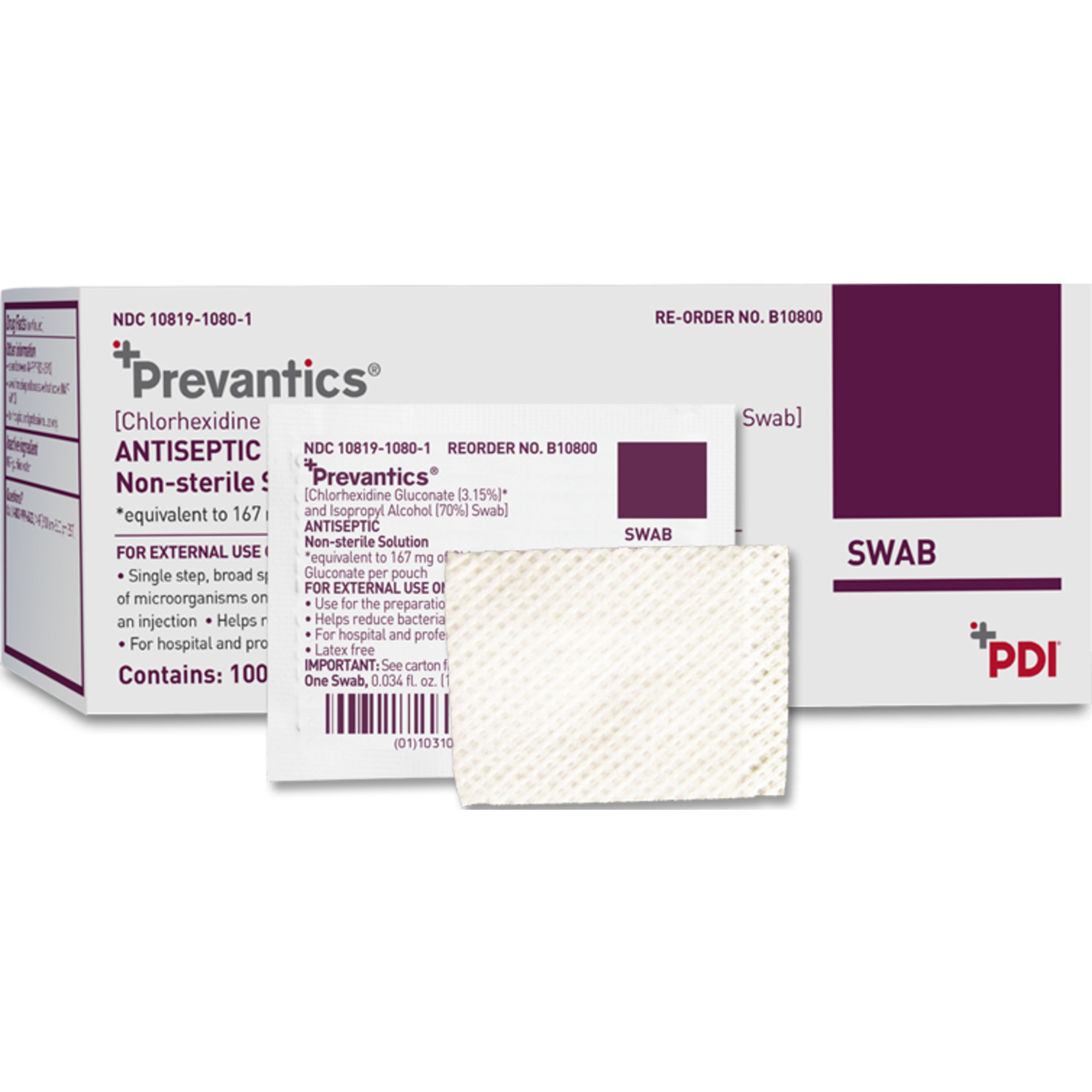 Prevantics Antiseptic Swab, B10800, Box of 100