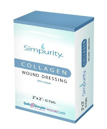 Safe N Simple Simpurity Collagen Wound Dressing, 2 X 2", SNS52222, Box of 5