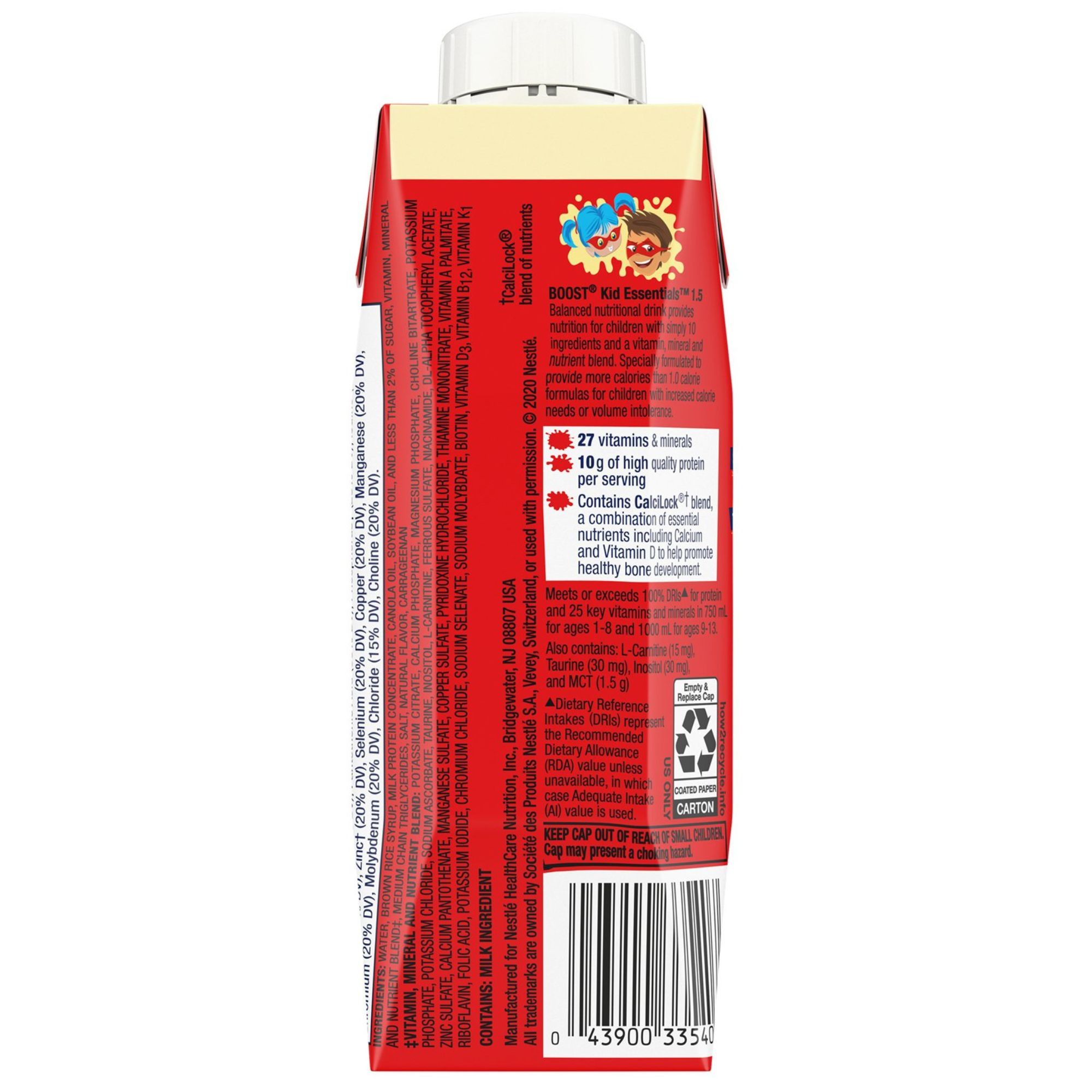 Boost Kid Essentials 1.5 Pediatric Oral Supplement/Tube Feeding Formula, Carton, Vanilla Vortex, 8 oz., 00043900585413, Case of 24