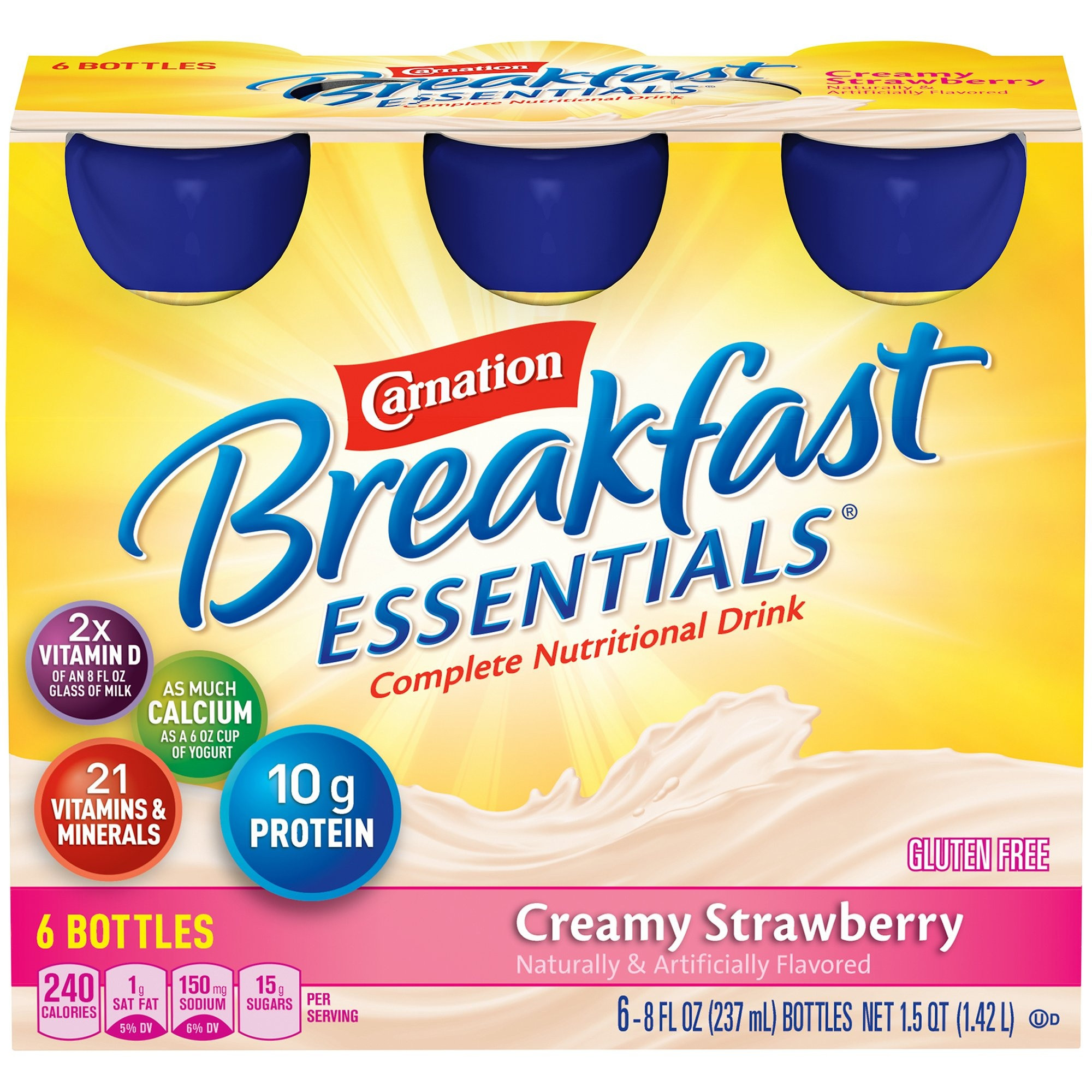 Carnation Breakfast Essentials Complete Nutritional Drink, Bottle, Creamy Strawberry, 8 oz,, 12230500, Pack of 6
