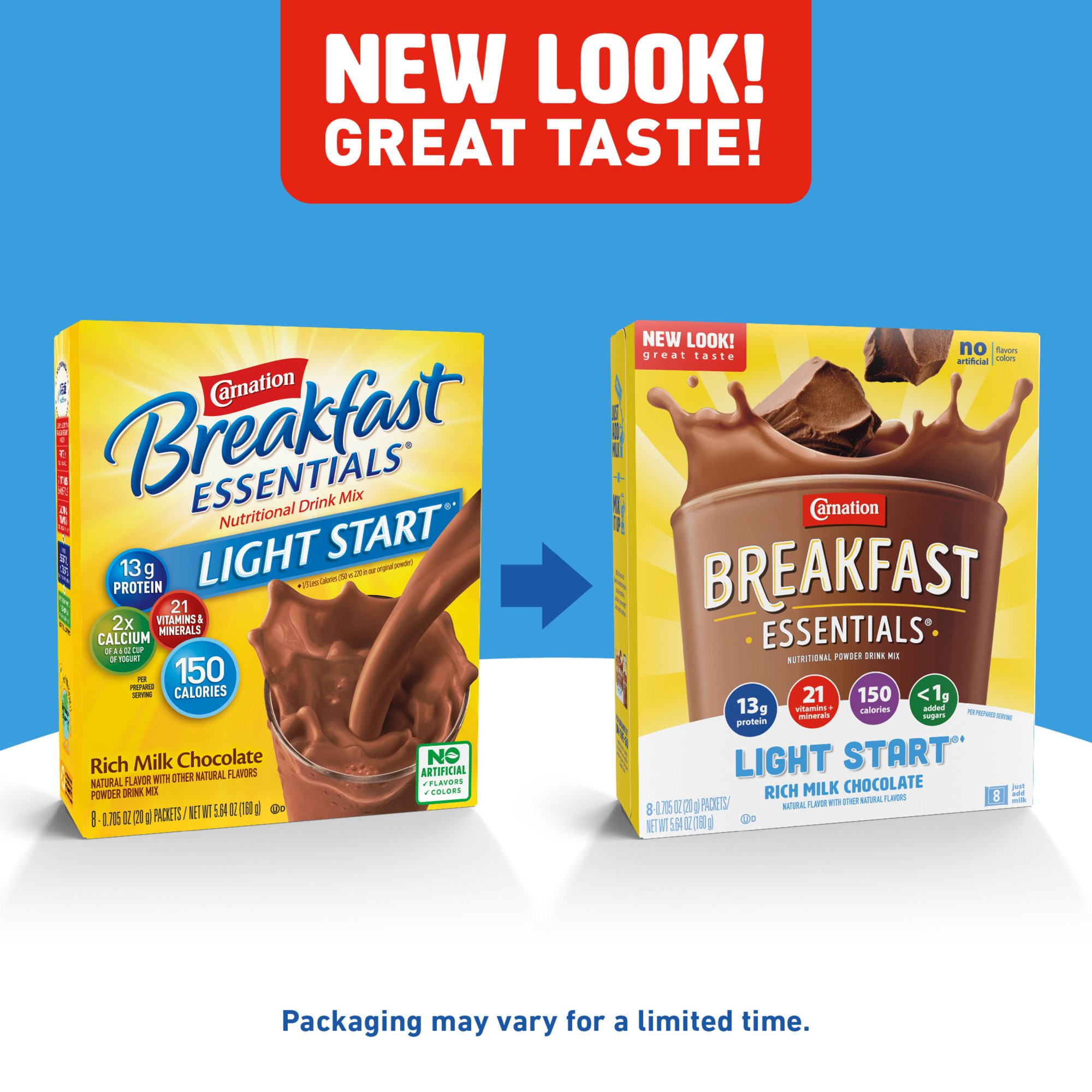 Carnation Breakfast Essentials Complete Nutritional Drink Light Start, Individual Packet, Rich Milk Chocolate, 20g, 12159425, Case of 64 (8 Boxes)