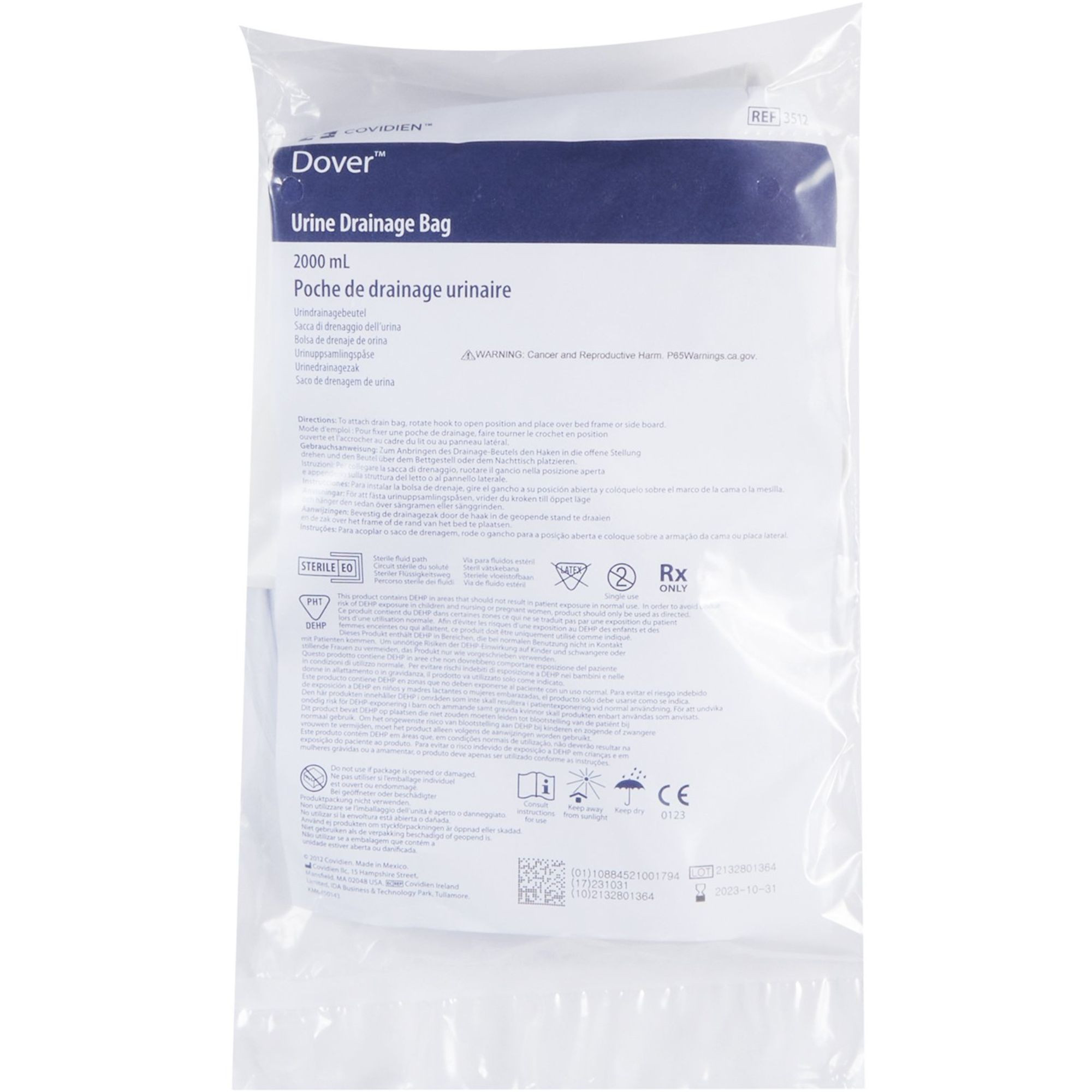 Kenguard Urinary Drain Bag, 2000 mL, 3512-, 1 Each