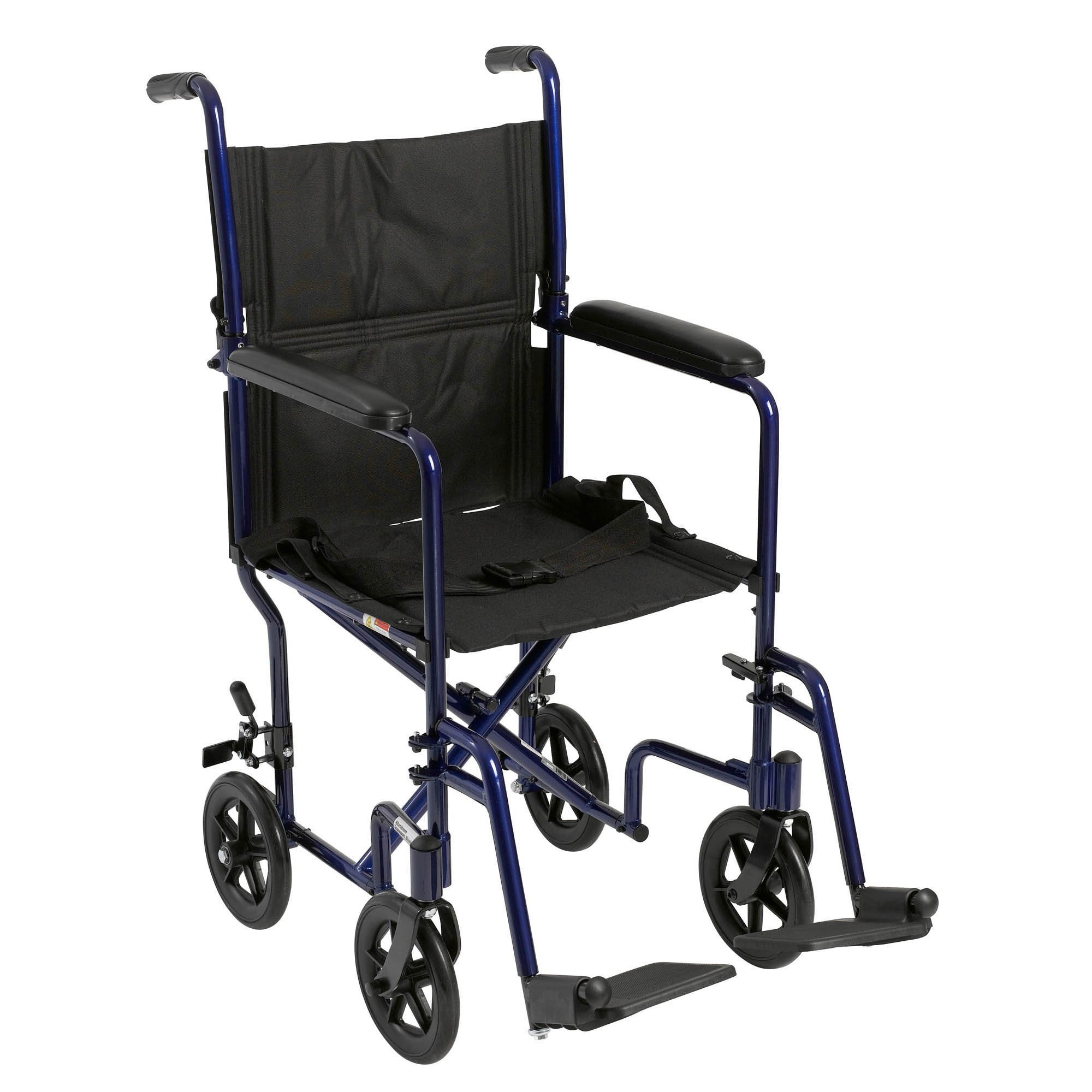 McKesson Lightweight Transport Chair, Aluminum Frame, 146-ATC19-BL, Black with Blue Finish - 1 Each