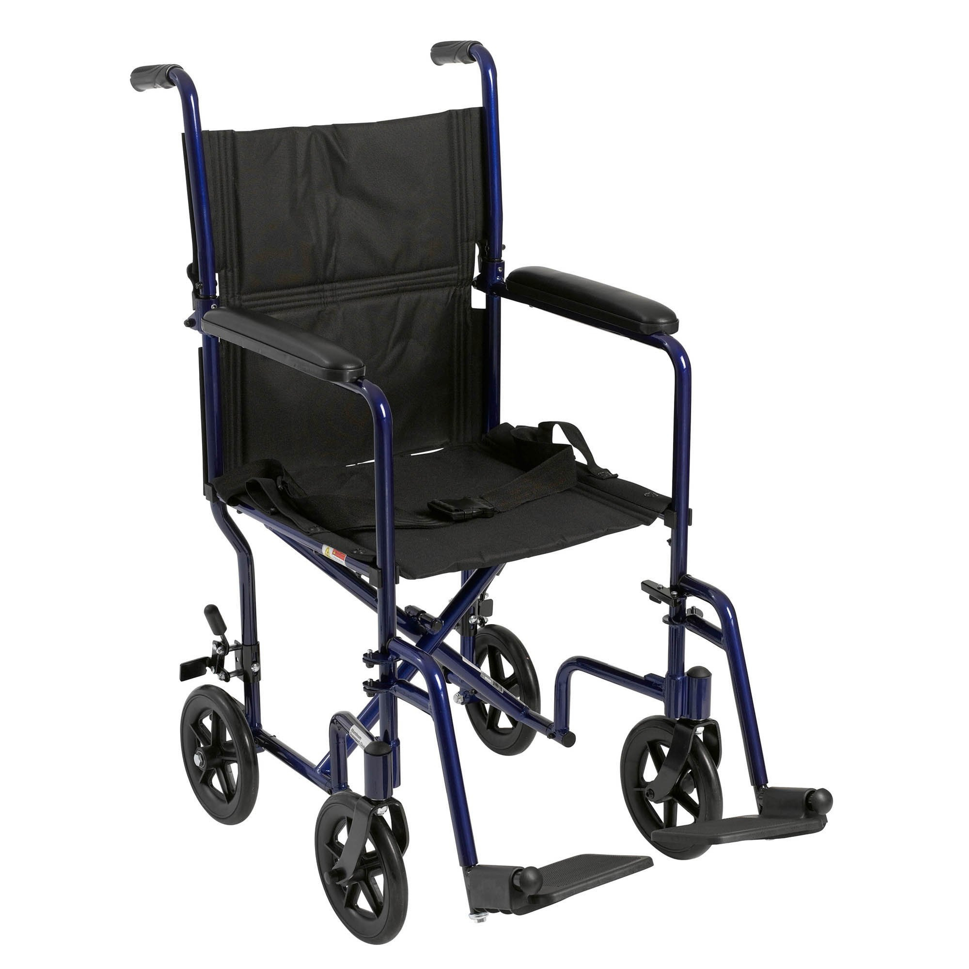 McKesson Lightweight Transport Chair, Aluminum Frame, 146-ATC19-BL, Black with Blue Finish - 1 Each